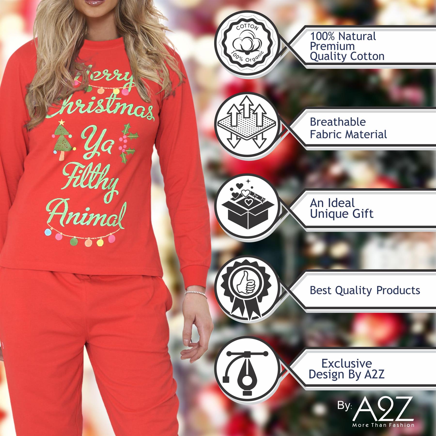 Ladies Christmas Pyjamas Red Ya Filthy Animal Printed PJs Xmas Set Lounge Suit