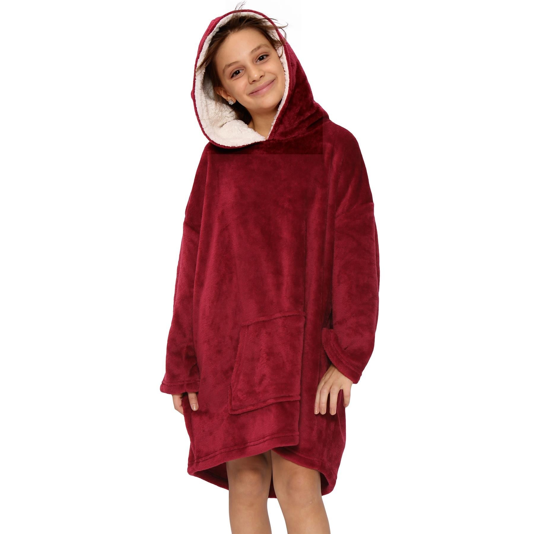 Kids Unisex Oversized Hoodie Red Snuggle Blanket Super Soft Warm Fleece