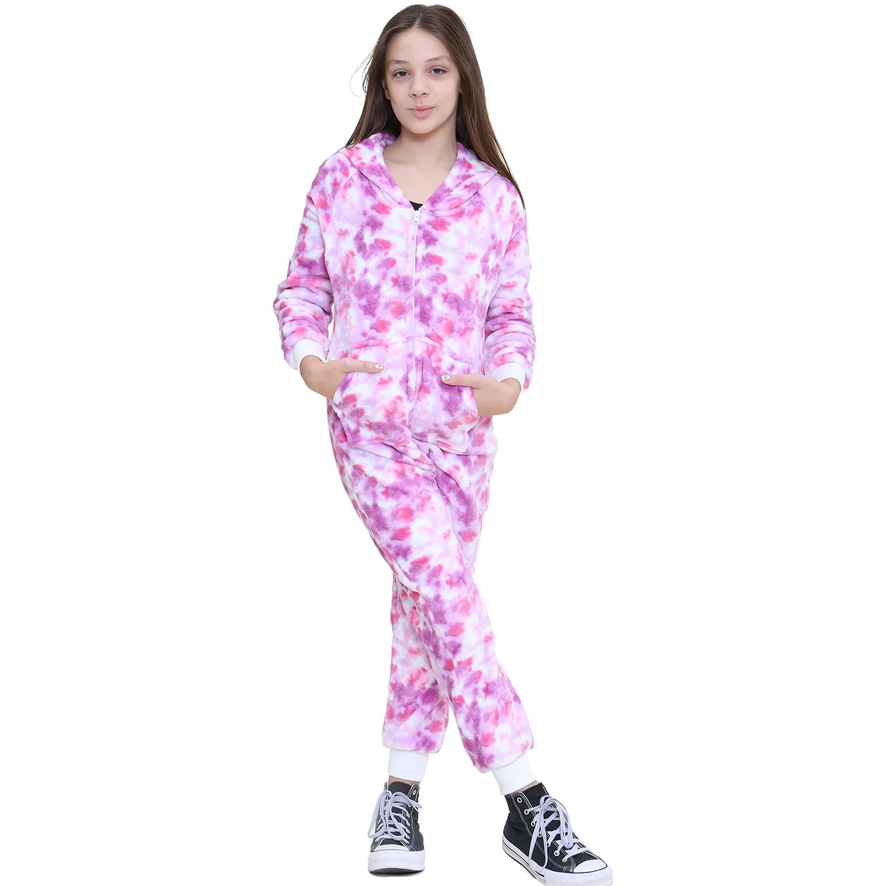 Kids Girls Super Soft Fleece Tie Dye Lilac Onesie