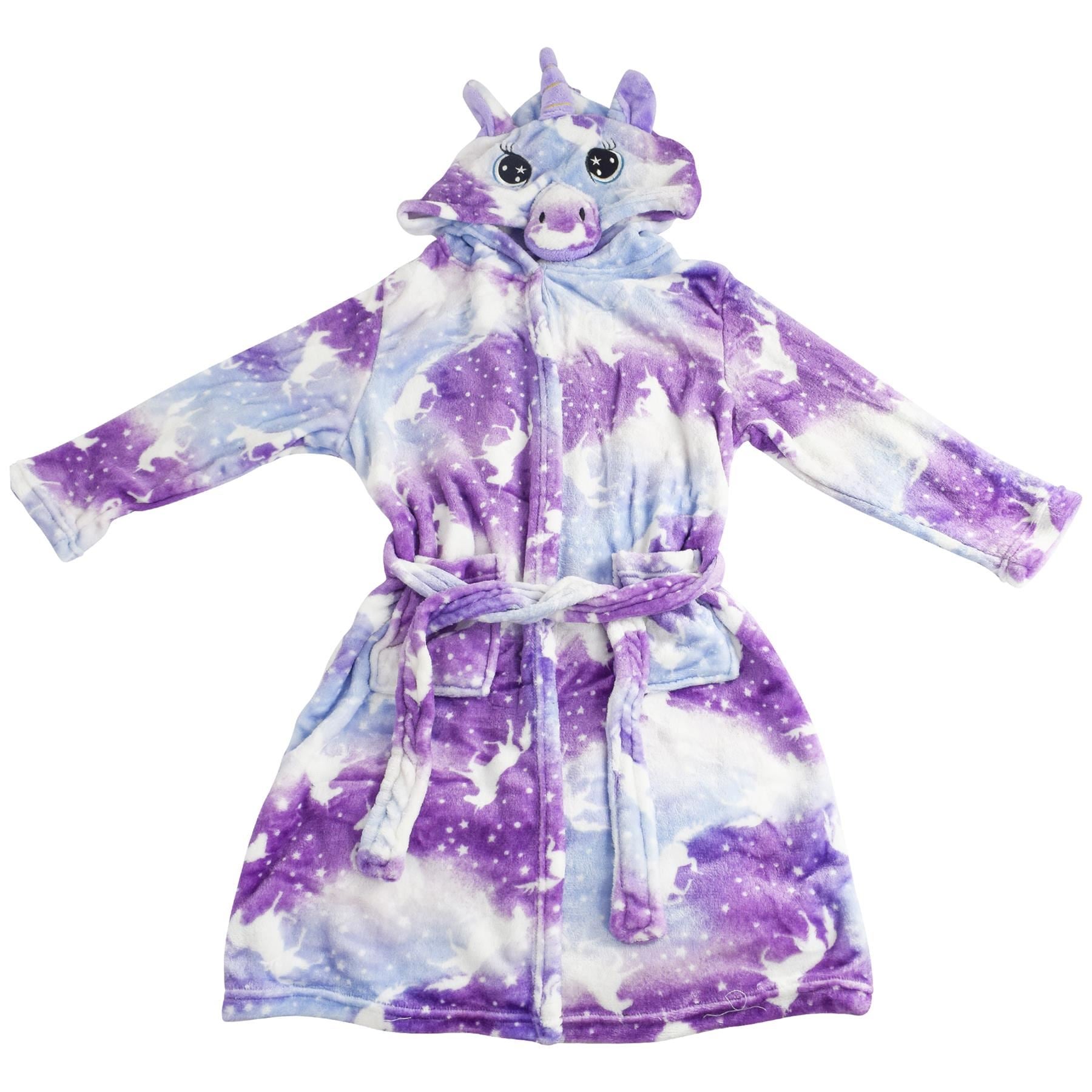 Kids Girls Unicorn Hooded Bathrobe Relax Gown 3D Xmas Cosplay Costume Loungewear