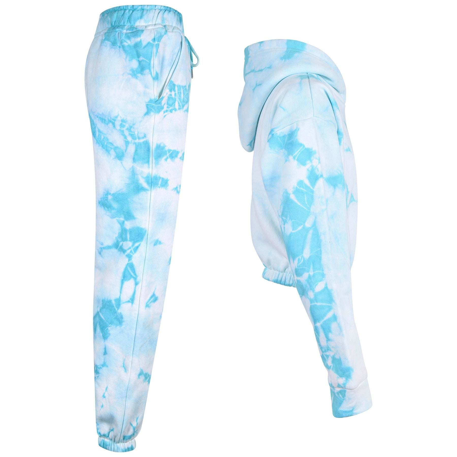 Kids Girls Tie Dye Tracksuit Gym Cropped Hoodie Sweatpants