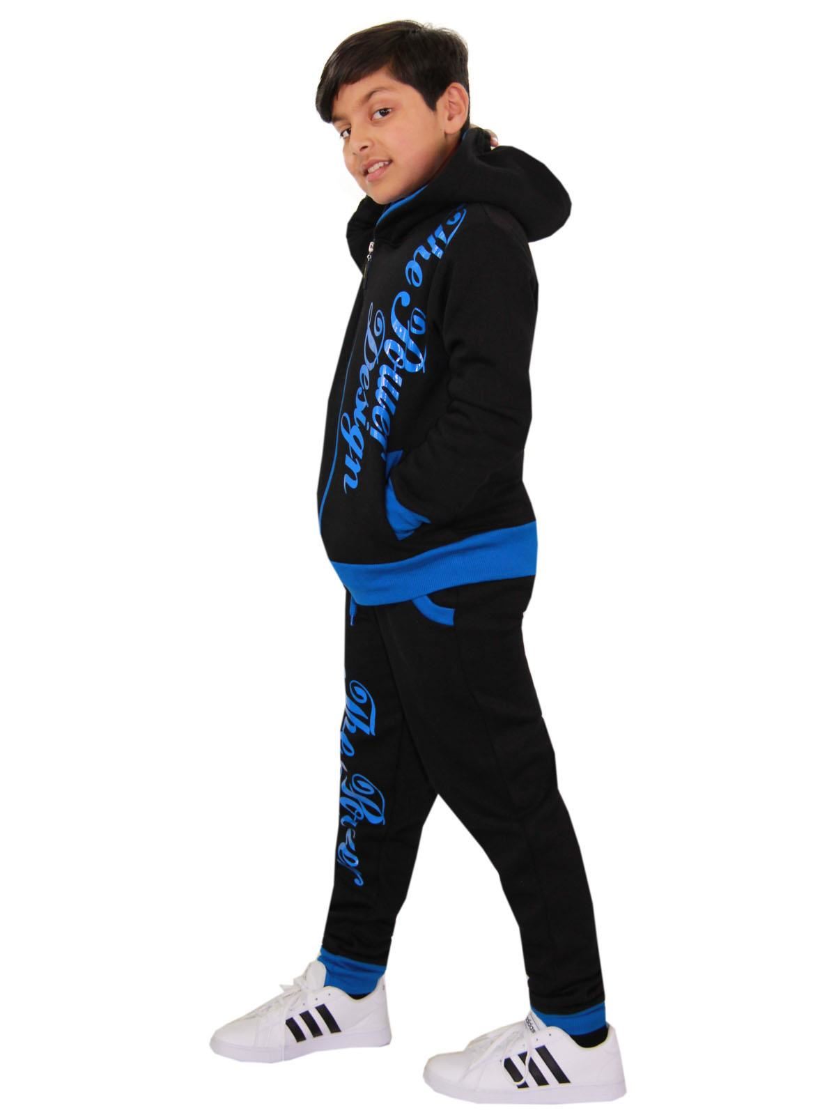 Kids Boys Girls The Power Design Jogger Black & Turquoise Tracksuit