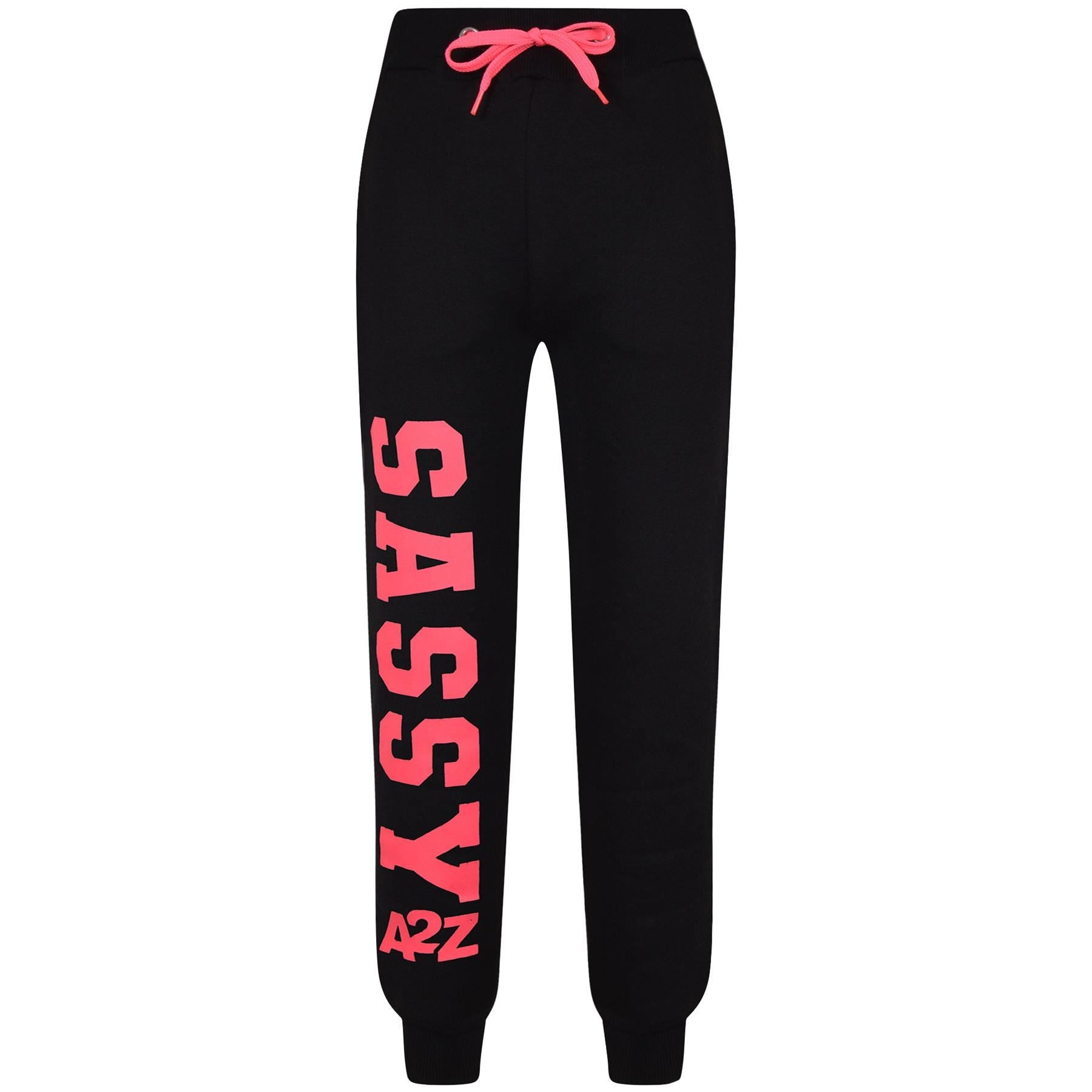 Kids Girls Sassy Print Tracksuit Hooded Top & Bottom Jogging Suit