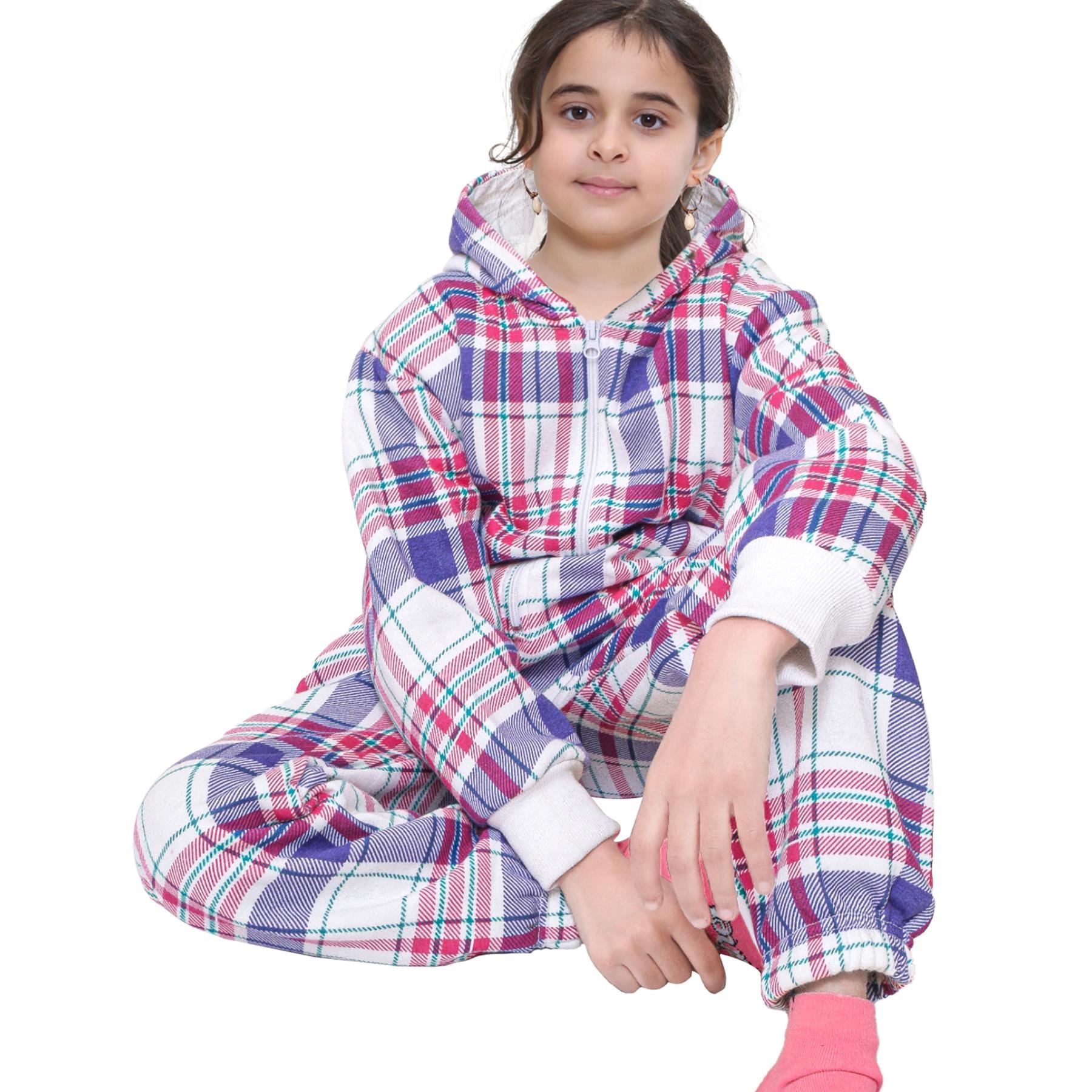 A2Z 4 Kids Onesie One Piece Kids Pyjamas Sleepsuit Check Printed Girls Outfit