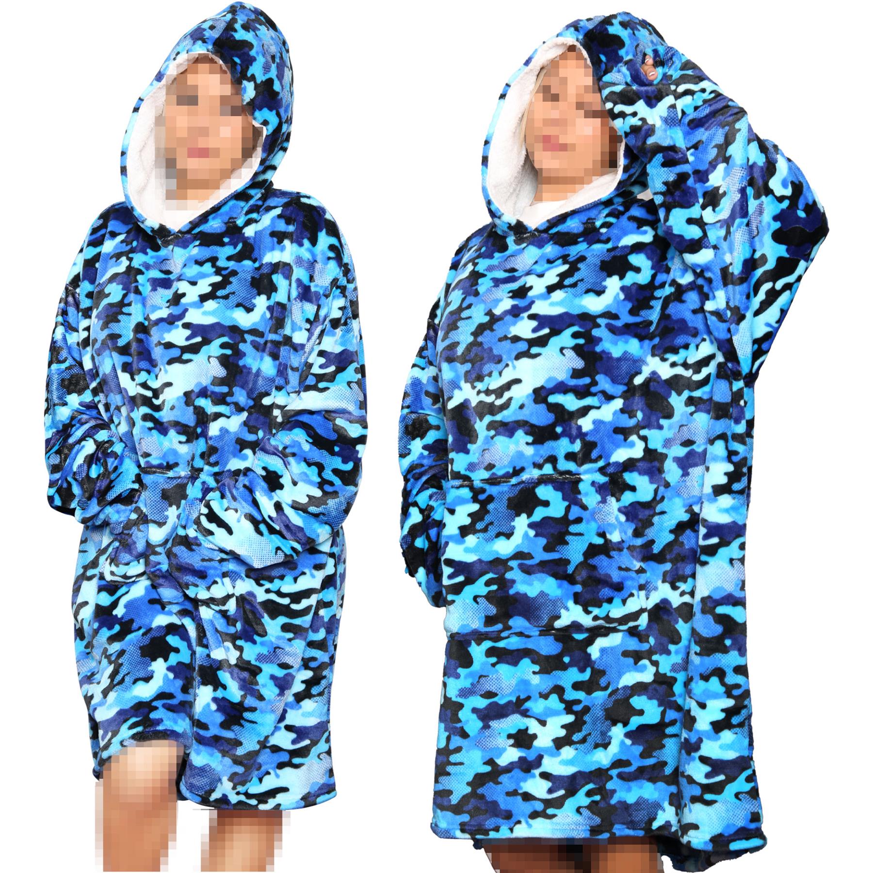 Unisex Mens Ladies Oversized Camo Blue Snuggle Hoodie