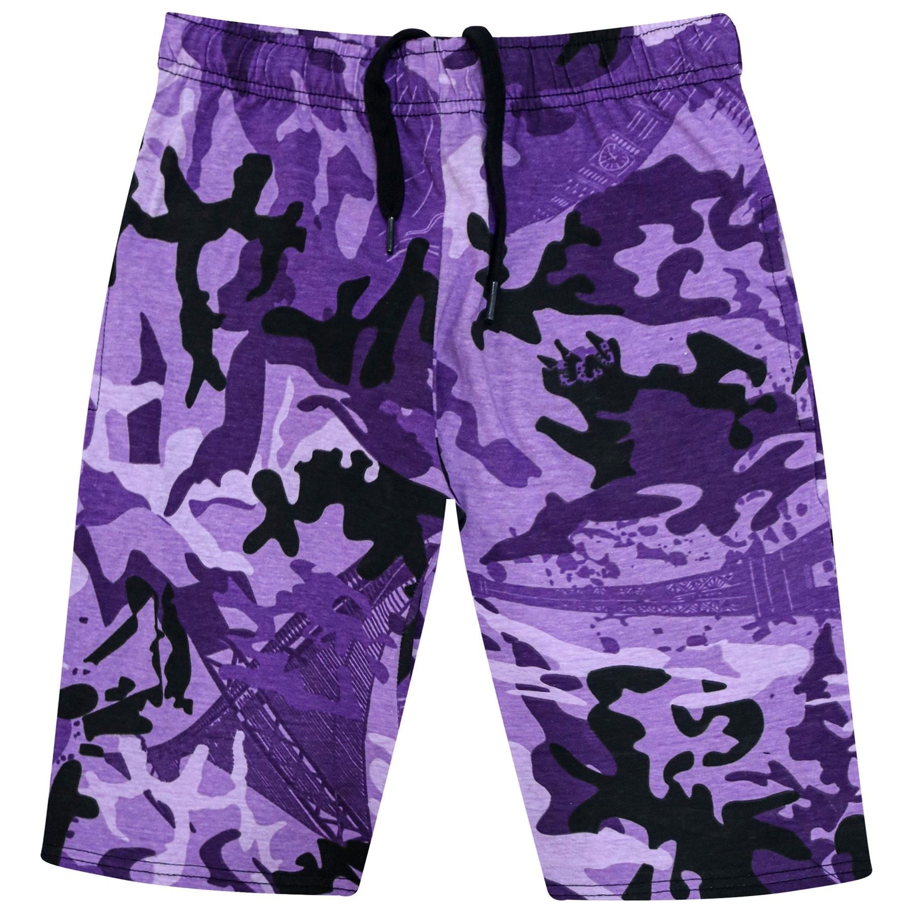 Kids Girls 100% Cotton Camo Purple Summer Shorts