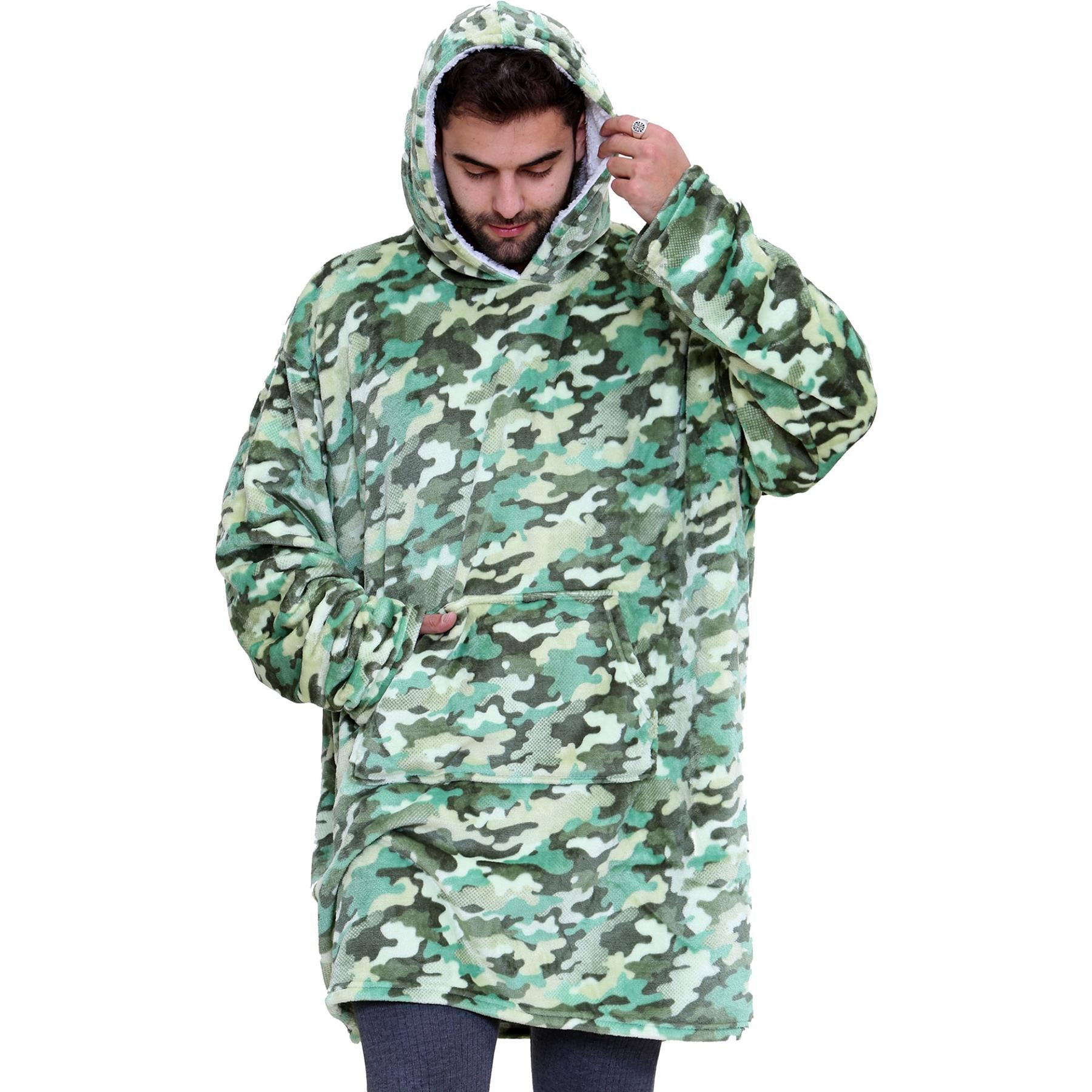 Unisex Mens Ladies Oversized Camo Green Snuggle Hoodie