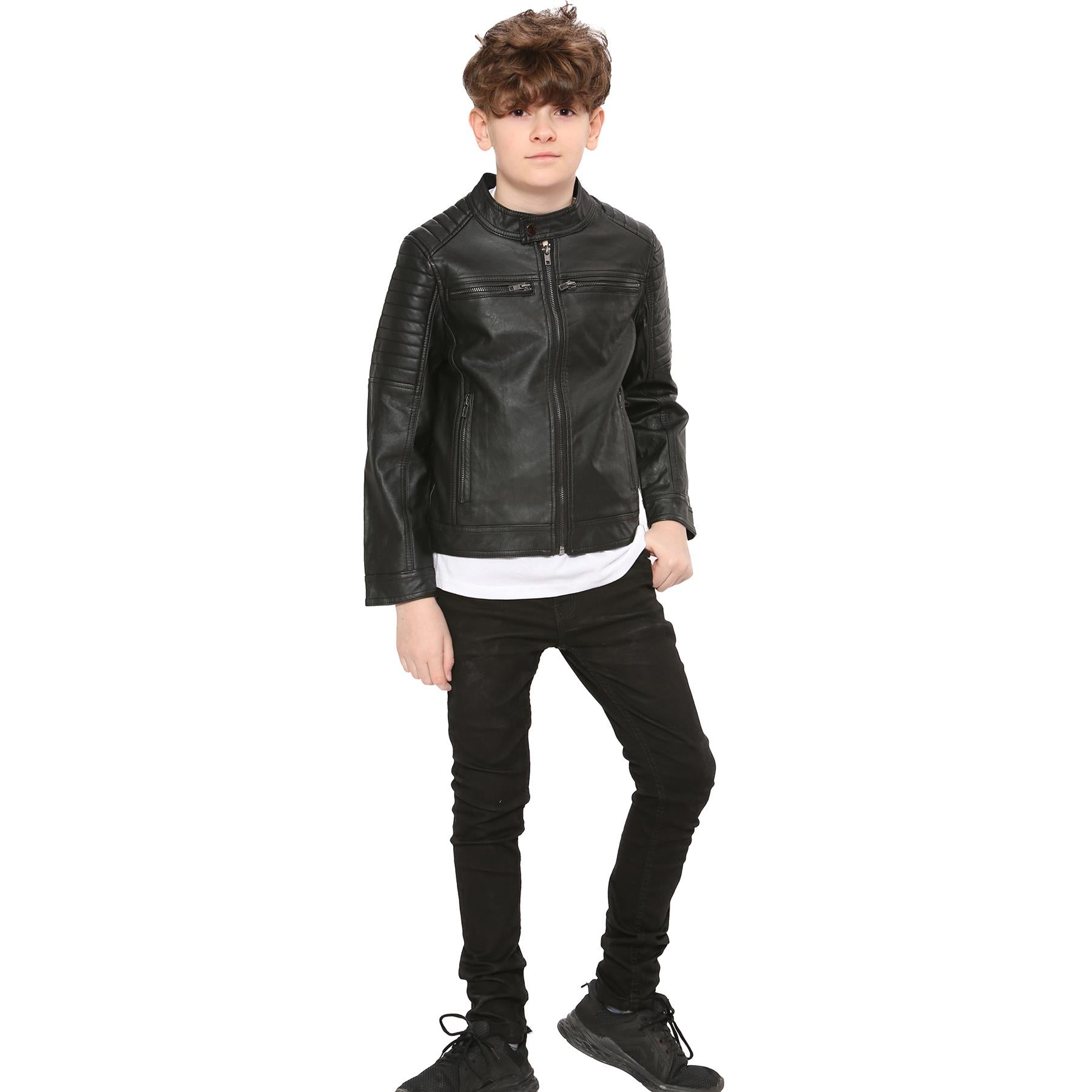 Kids Motorcycle Biker Black Leather Stylish Jacket - Kids Clothing Store