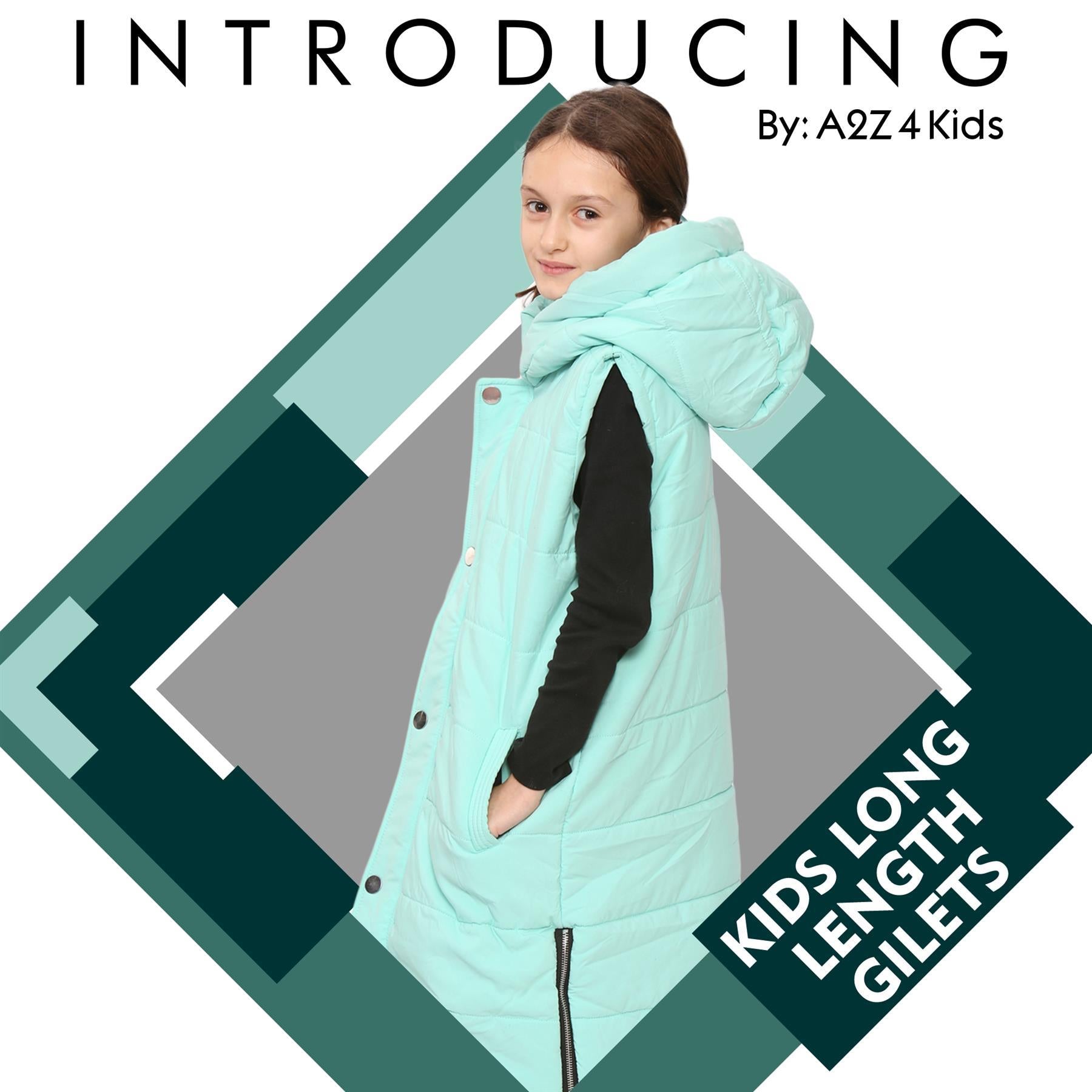 Kids Girls Mint Gilet Long Line Style Jacket