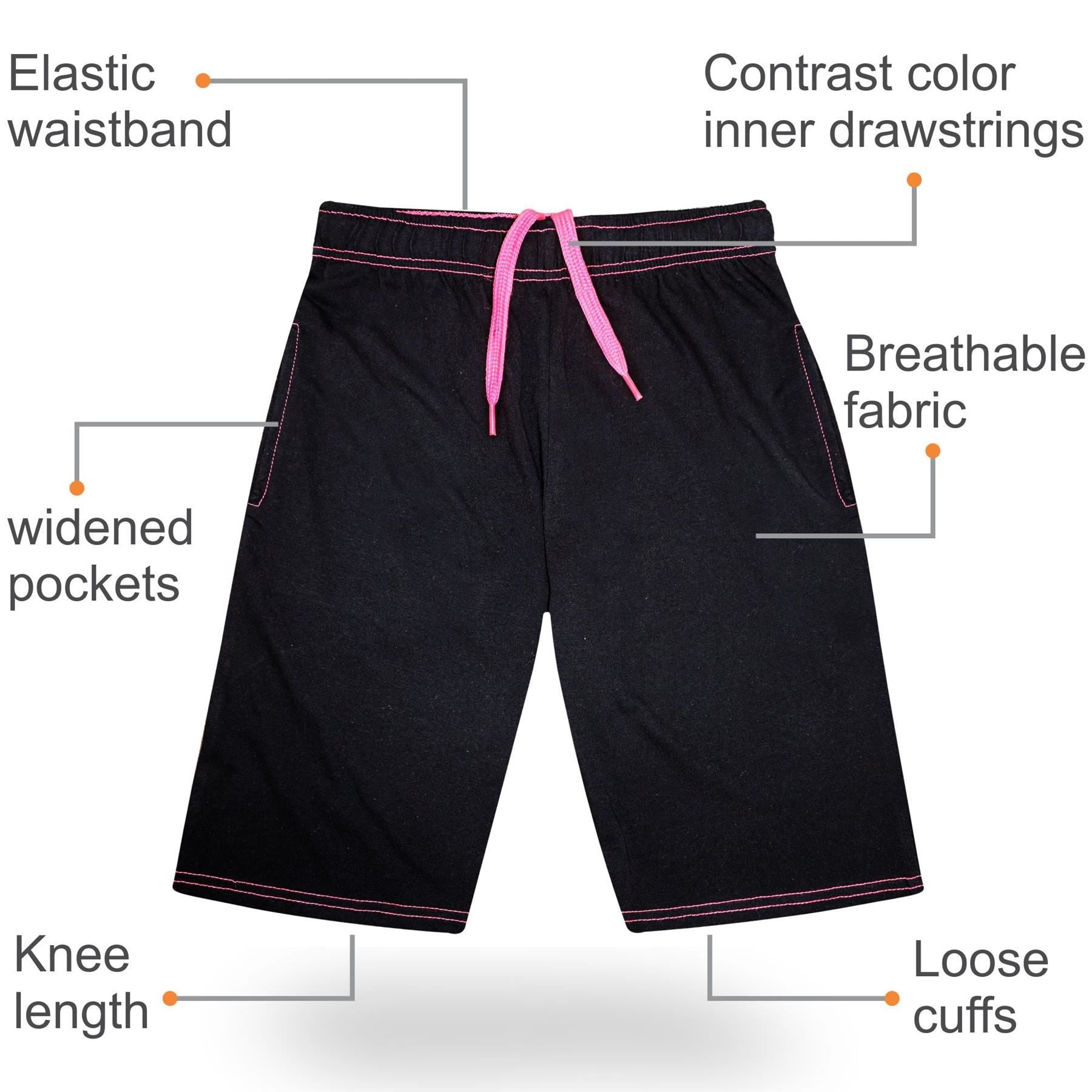 Kids Girls 100% Cotton Black Summer Shorts