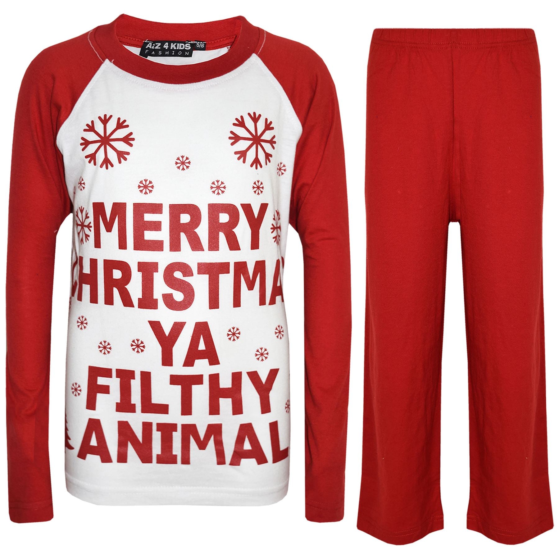 Unisex Merry Xmas Ya Filthy Animal Print Red Pyjamas Set