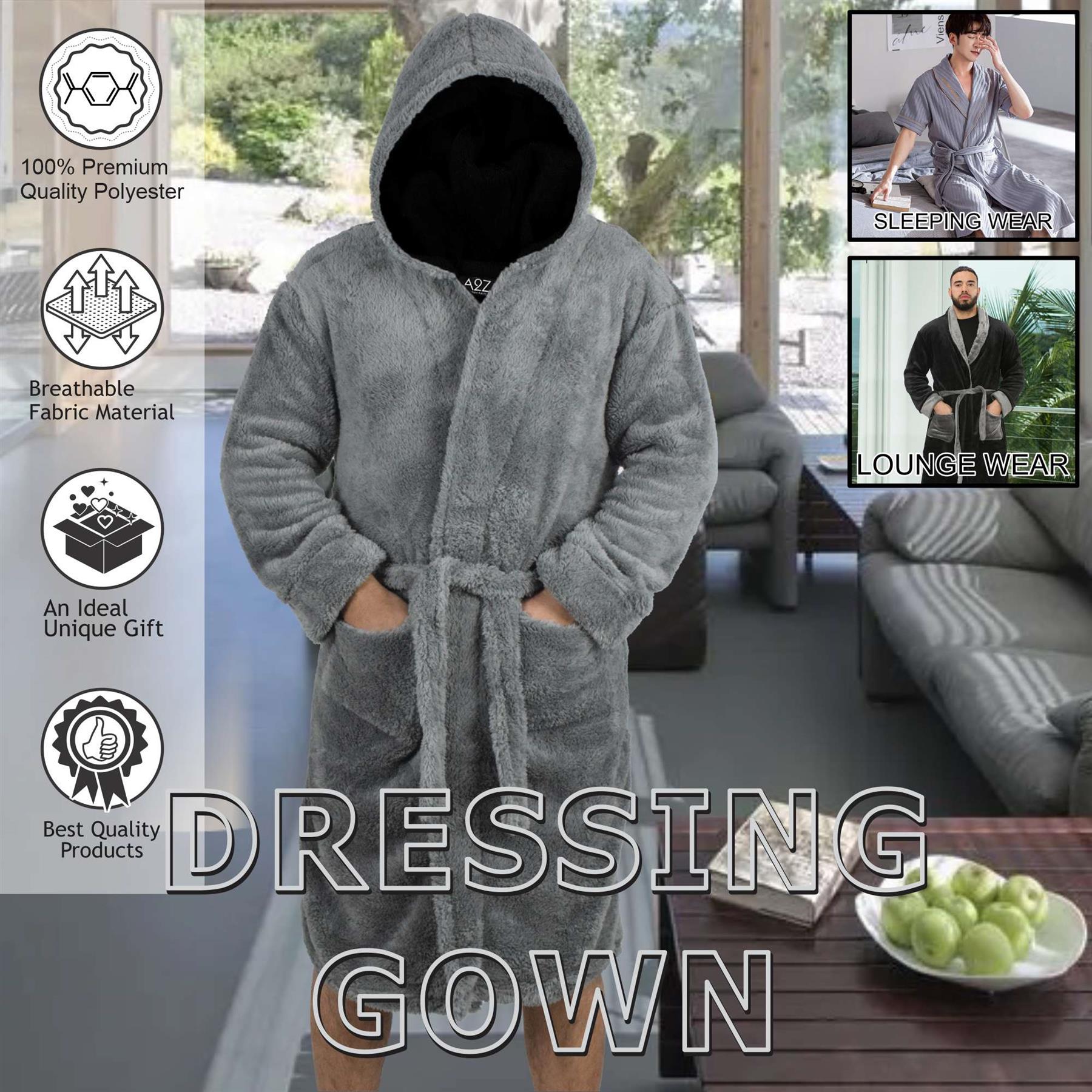 Adults Fleece Grey Bathrobe Dressing Gown For Ladies Gents