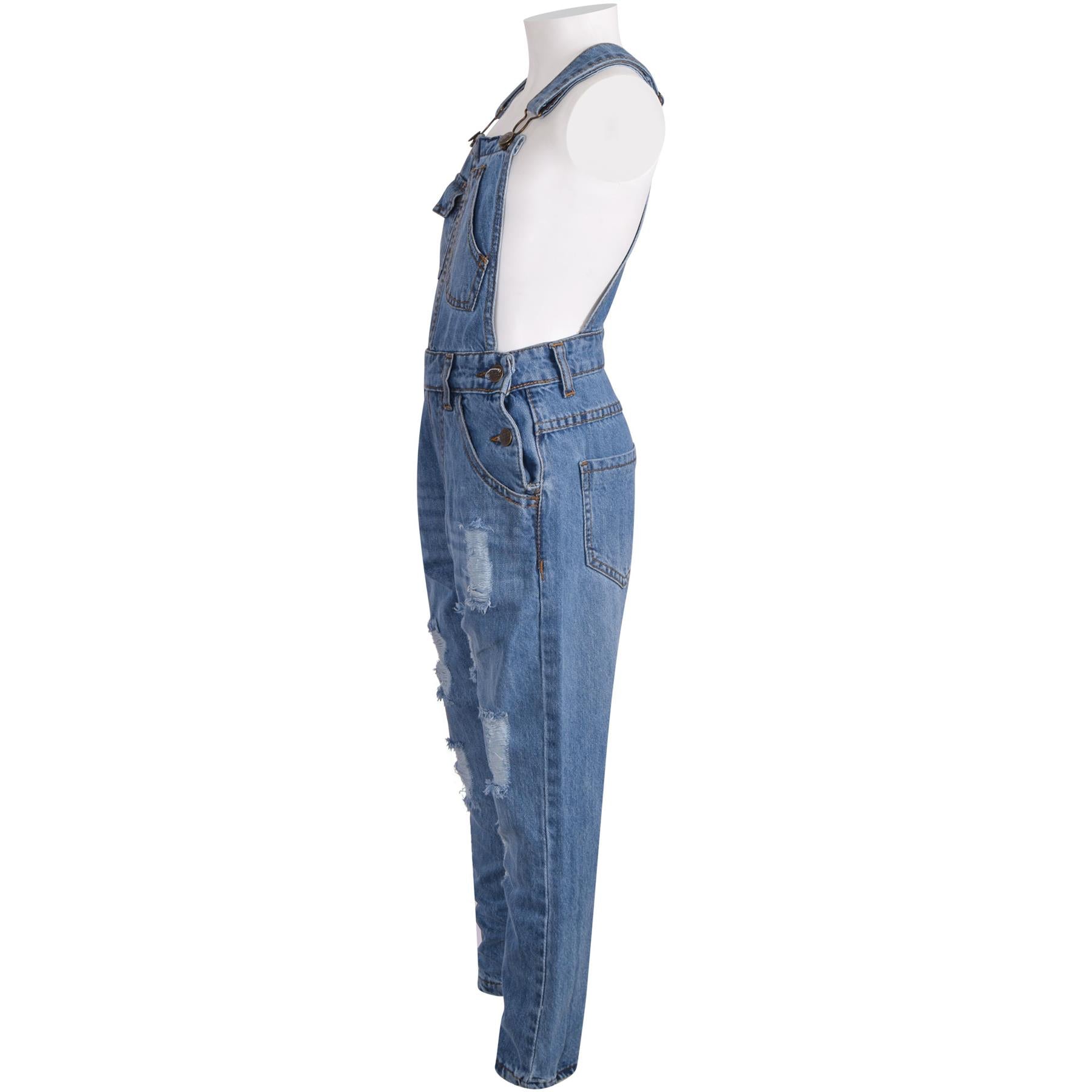 Kids Girls Denim Dungaree Full Length Light Blue Jeans Jumpsuit