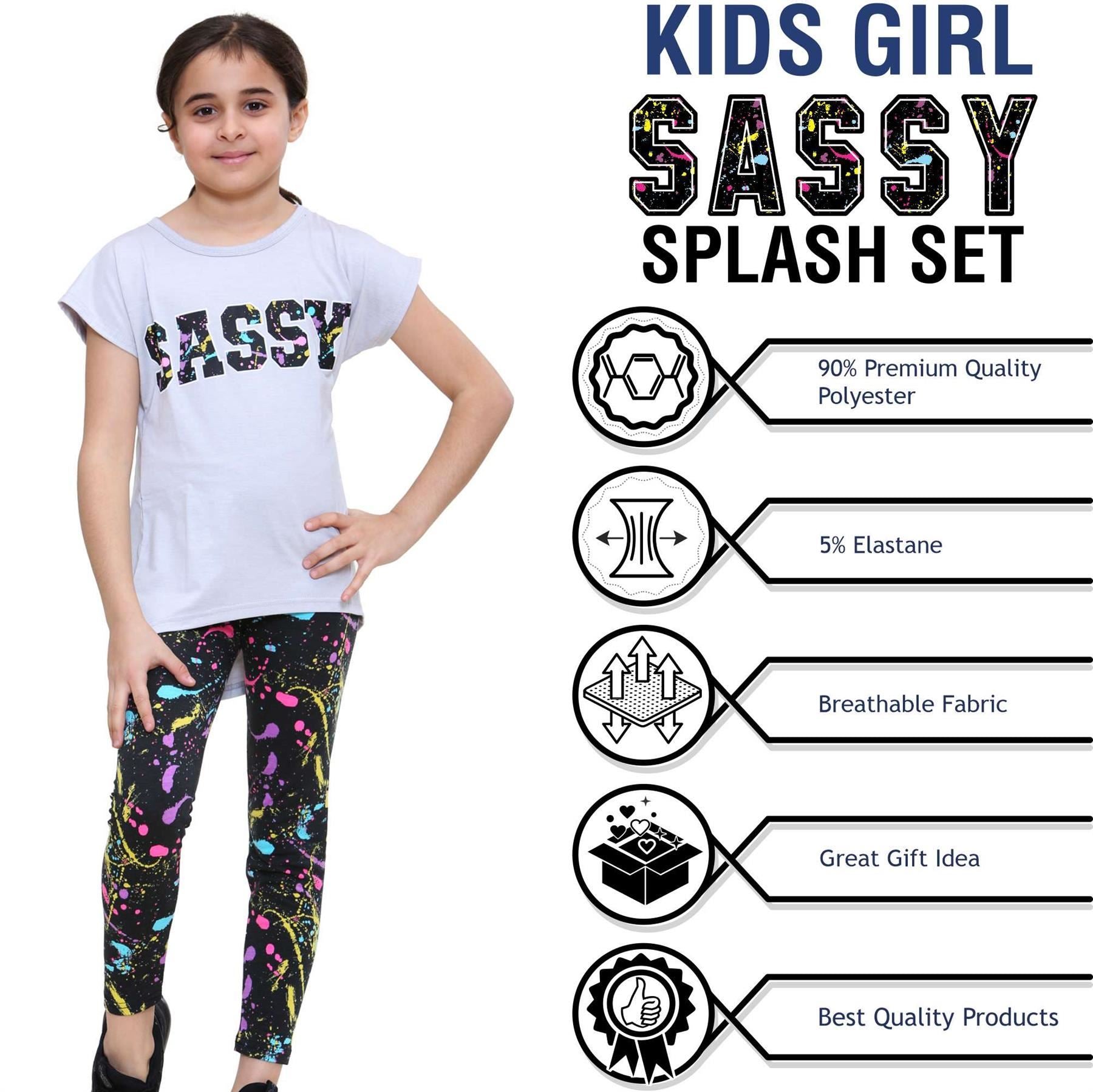 Girls Short sleeves Sassy Print Splash Tank Set