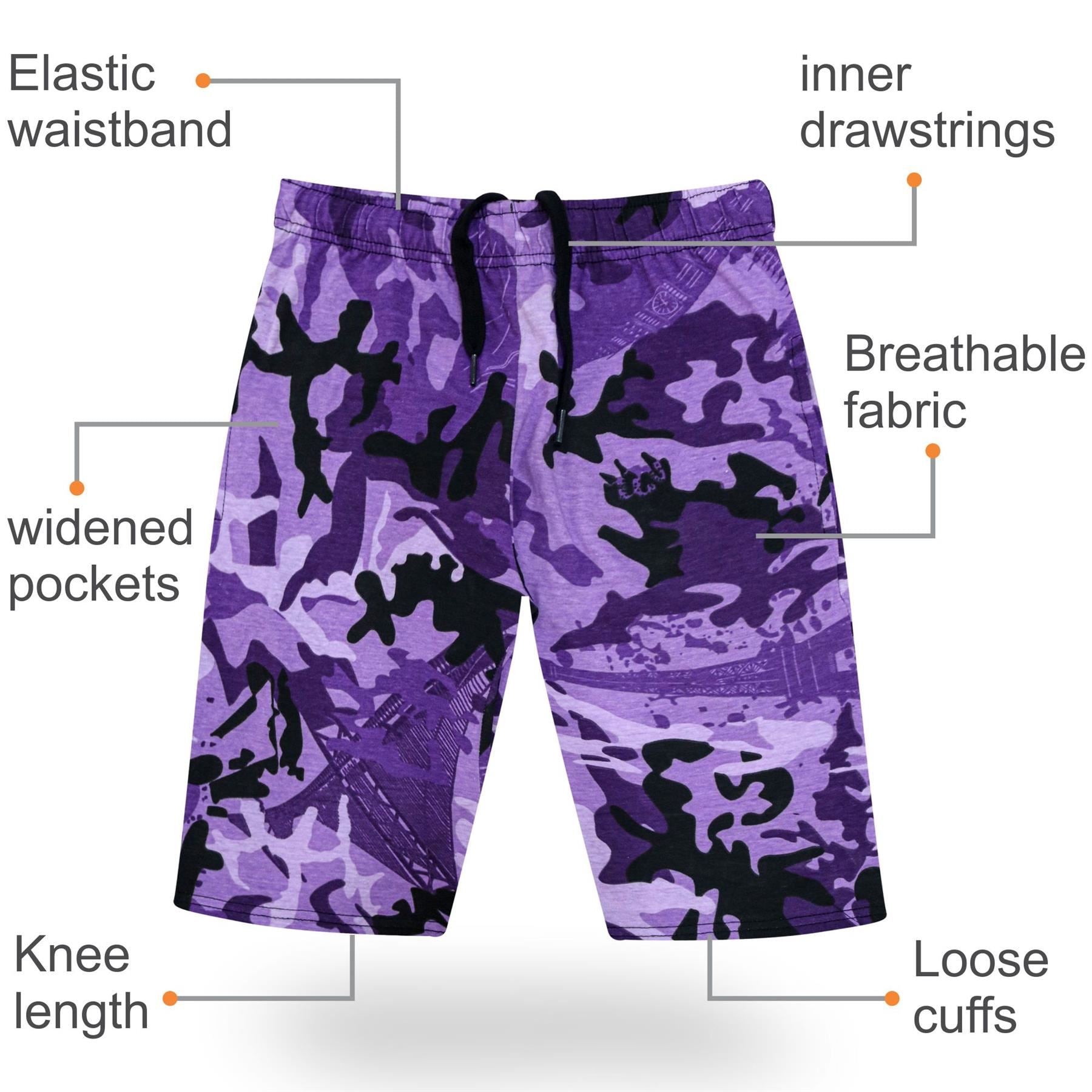 Kids Girls 100% Cotton Camo Purple Summer Shorts