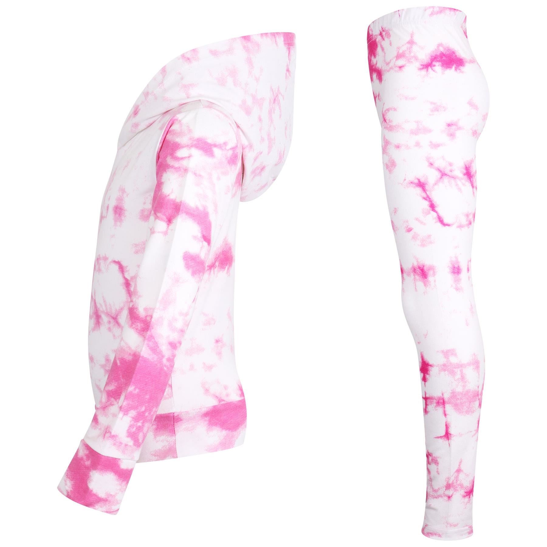 Girls Pink Tie Dye Print Hooded Top & Bottom Outfit Set