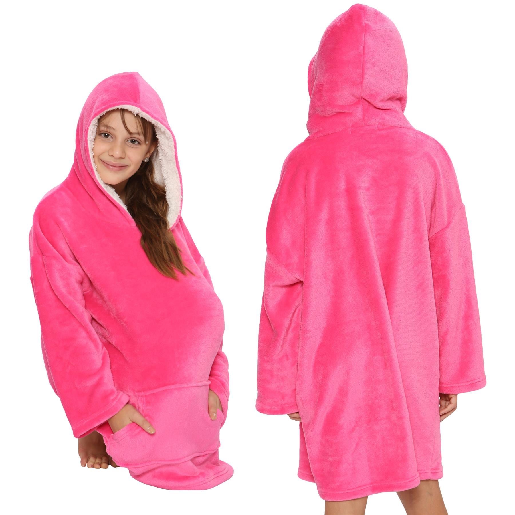 Kids Unisex Oversized Hoodie Pink Snuggle Blanket Super Soft Warm Fleece