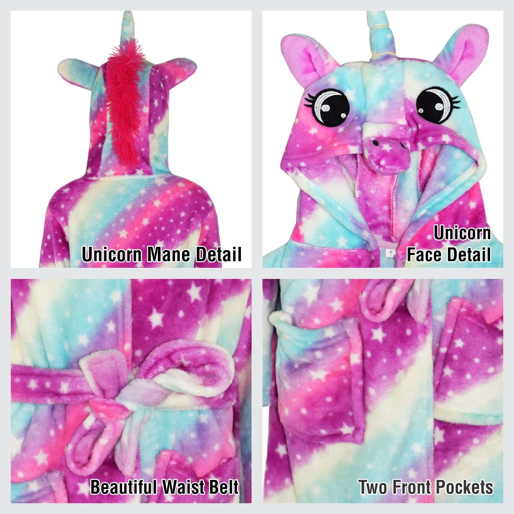 Kids Girls Boys Super Soft 3D Animal Unicorn Pink Galaxy Hooded Bathrobe