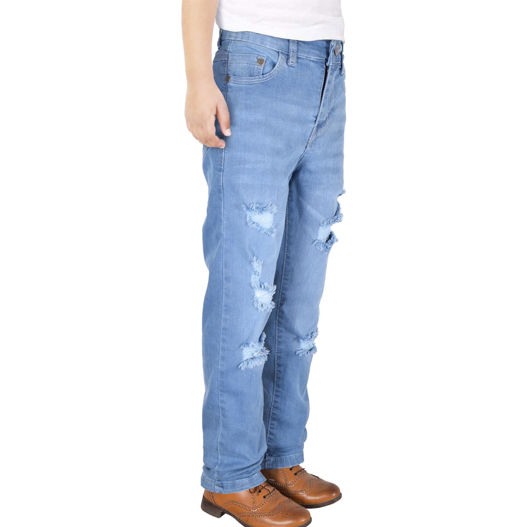 Kids Boys Relaxed Straight Fit Boot Cut Light Blue Ripped Jeans