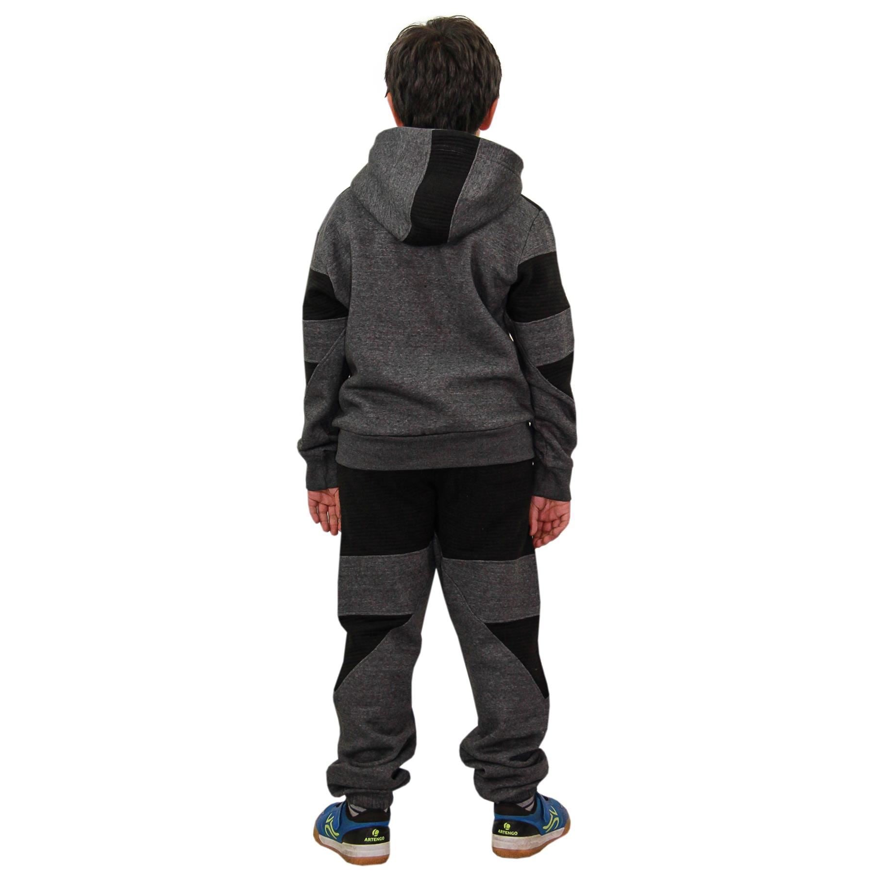 Boys Girls Charcoal & Black Fleece Hoodie Tracksuit