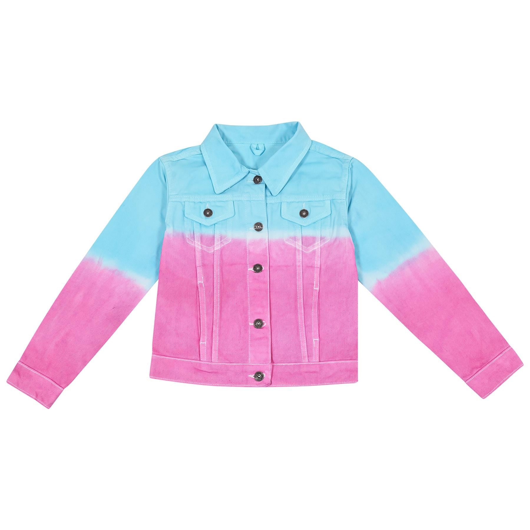 Kids Girls Tie Dye Printed Pink Denim Jacket