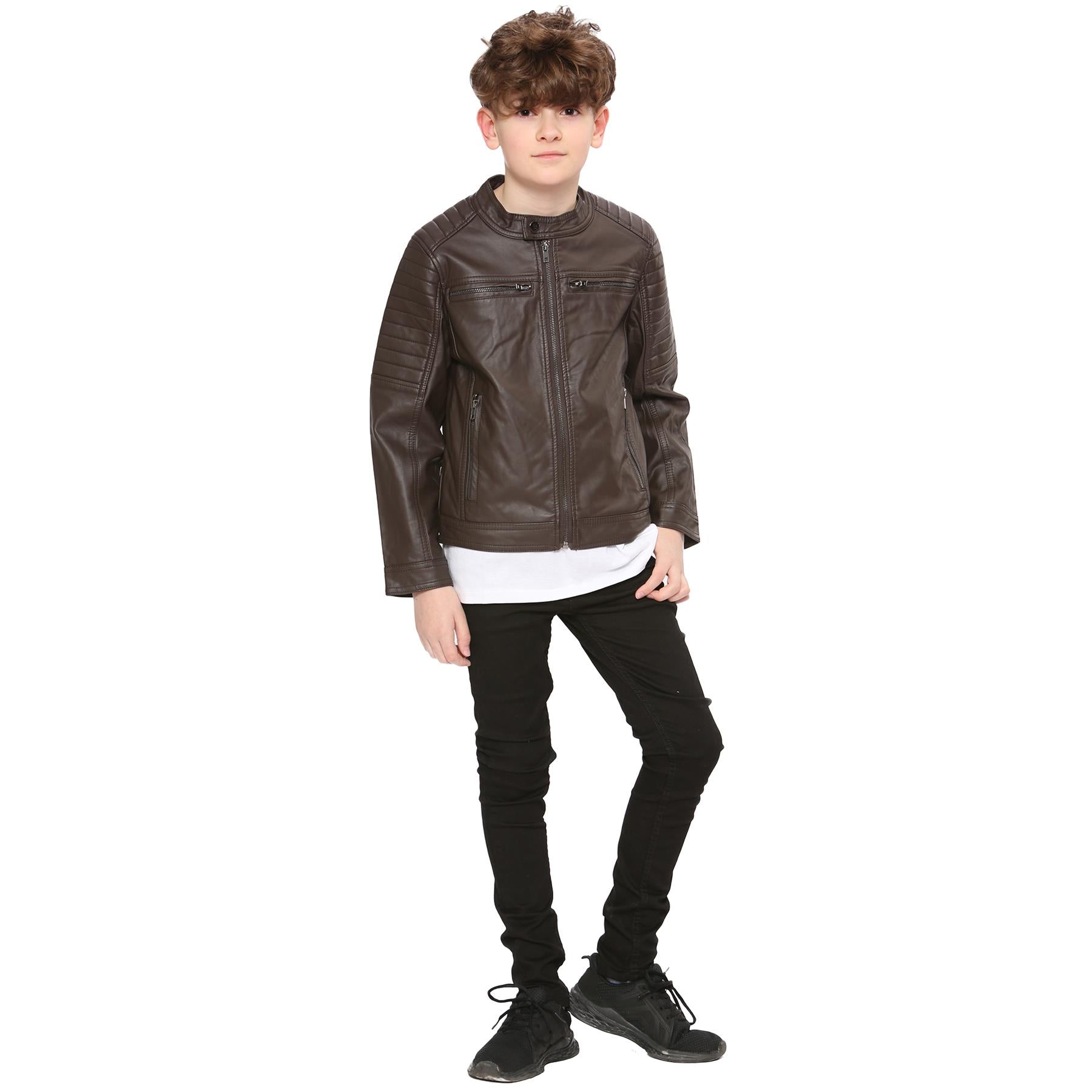 Kids Motorcycle Biker Boys Stylish Leather Jacket - Kids Clothing Store