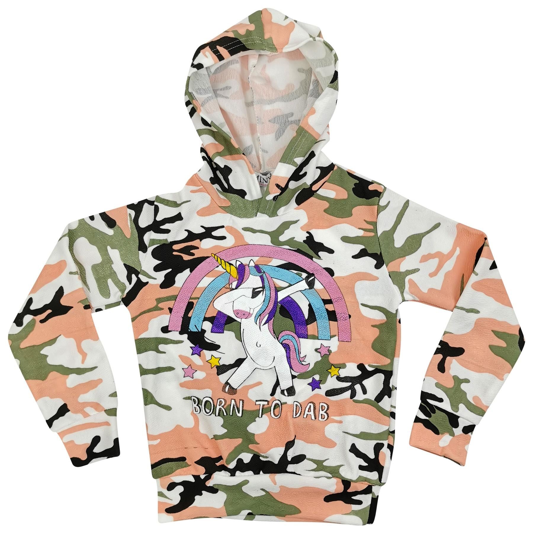 Kids Girls Rainbow Unicorn Dab Floss Hooded Top & Legging Set