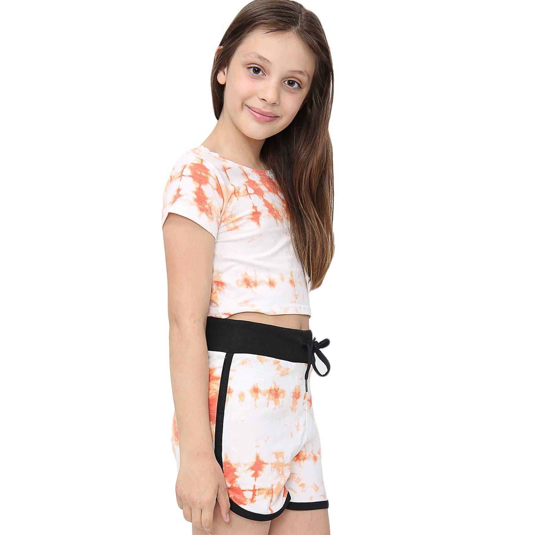 Girls Orange Tie Dye Print Summer Top & Hot Shorts Set