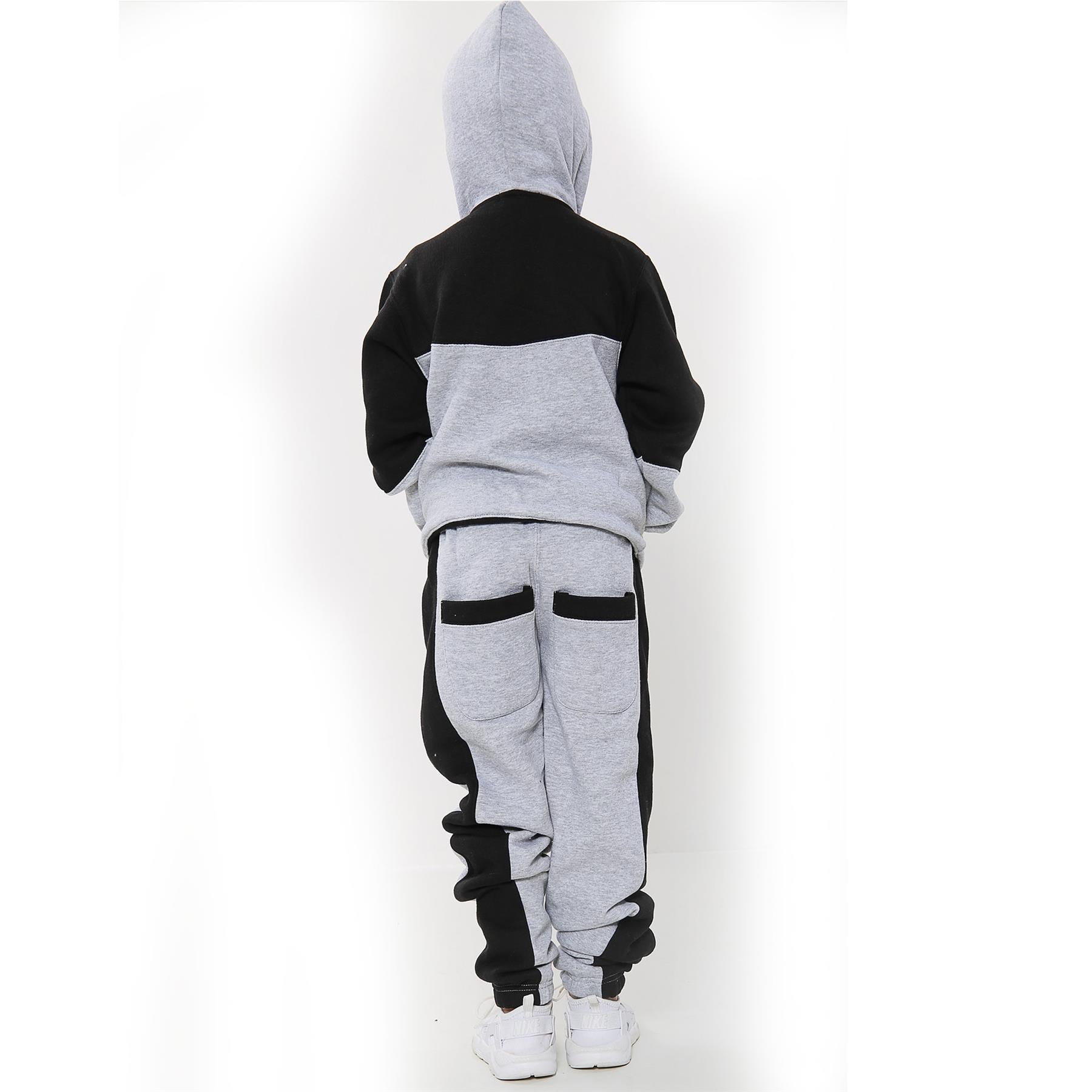 Kids Girls Boys A2Z Contrast Panel Grey Hooded Tracksuit