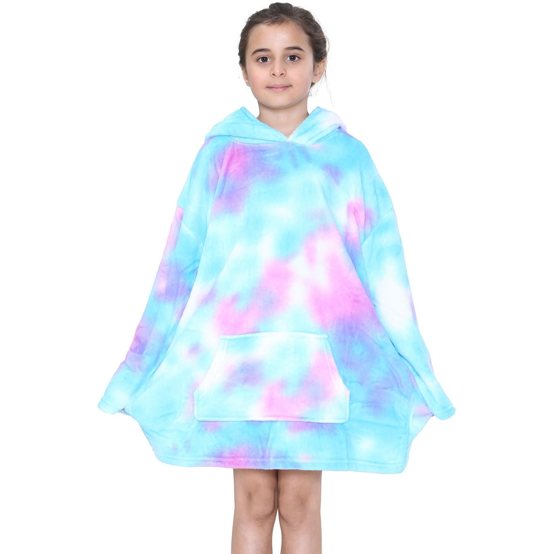 Kids Unisex Oversized Hoodie Snuggle Tie Dye Blue Printed Fleece Blanket