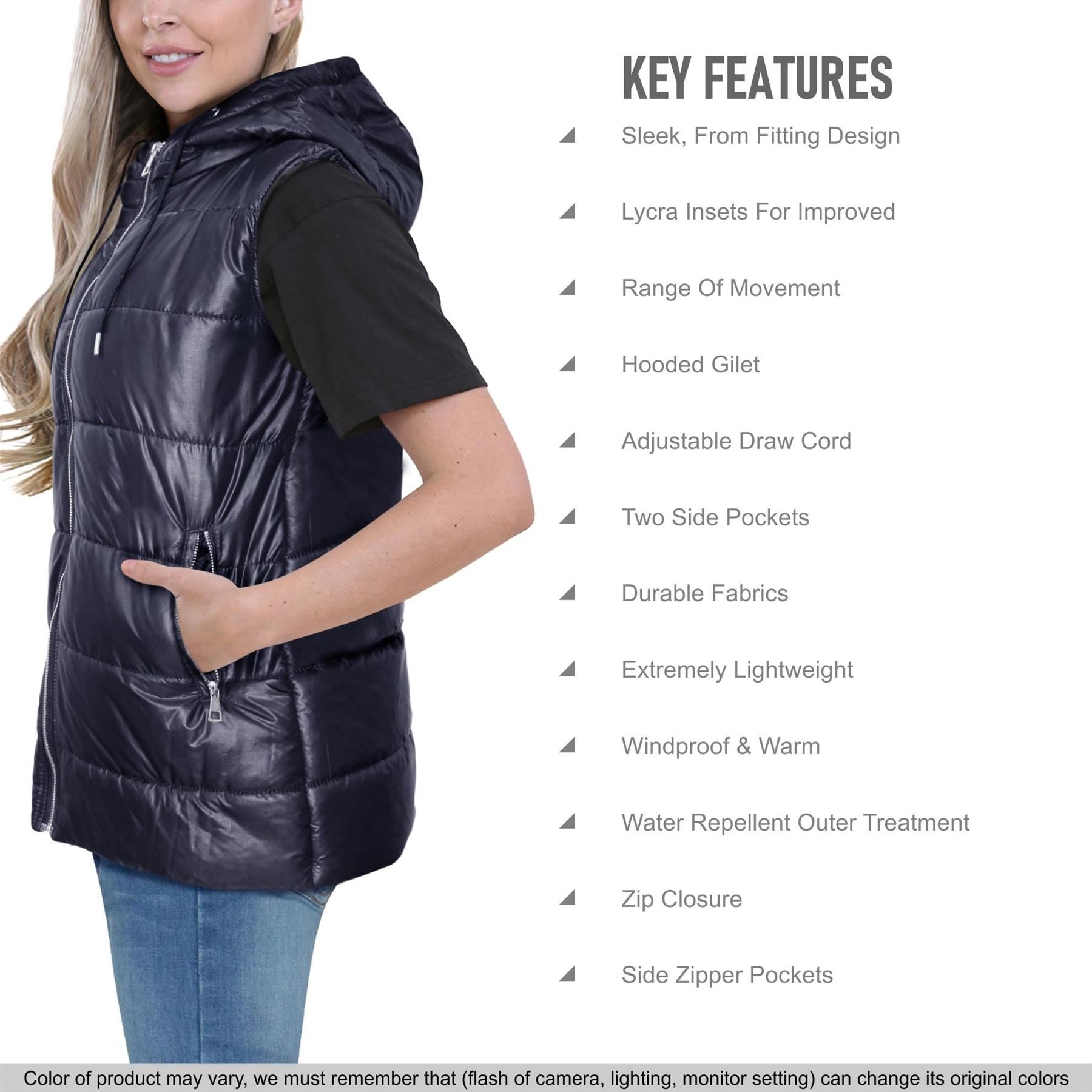 Ladies Oversized Silver Zipped Pockets Gilet Navy Jacket Sleeveless Coat