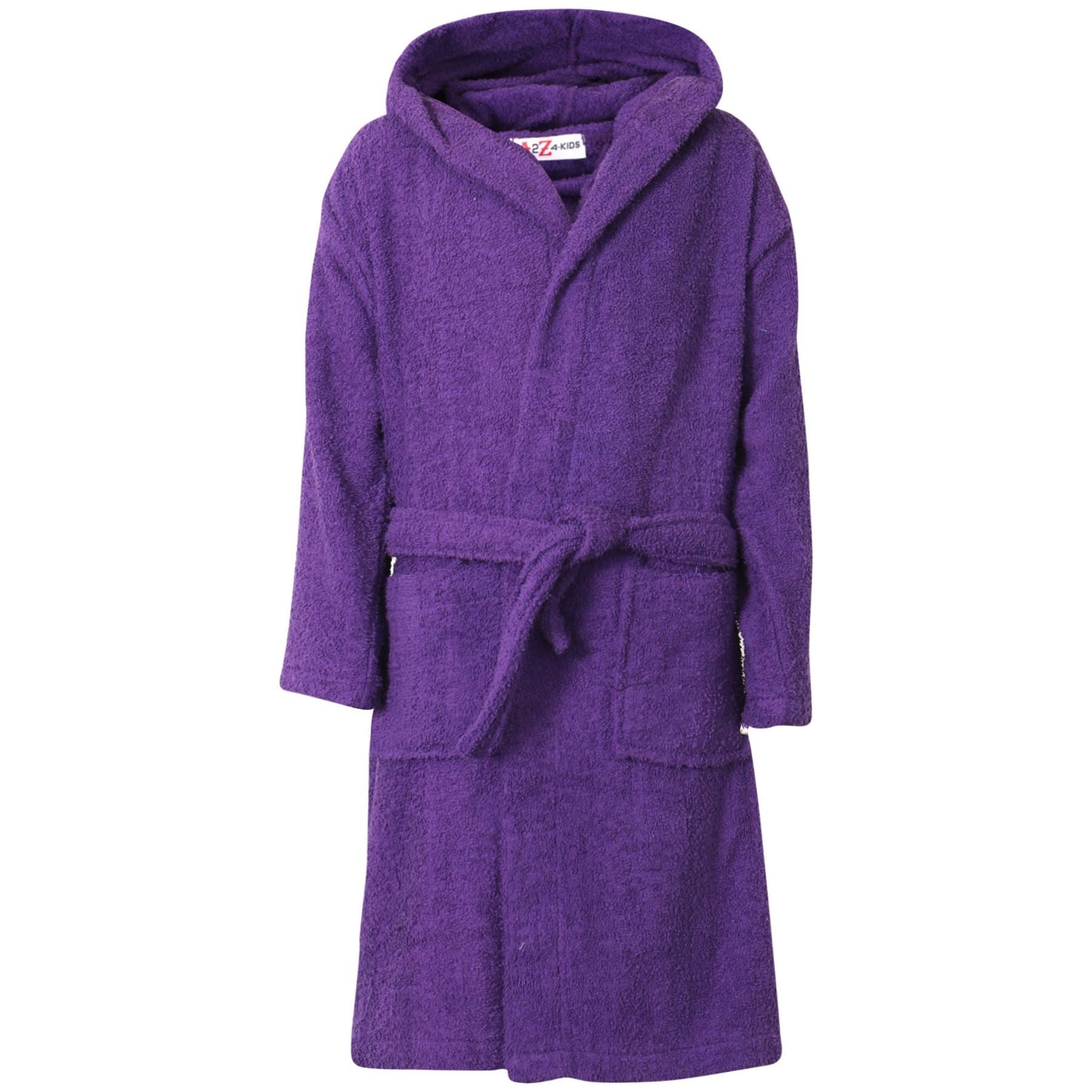 Kids Unisex 100% Cotton Purple Hooded Bathrobe