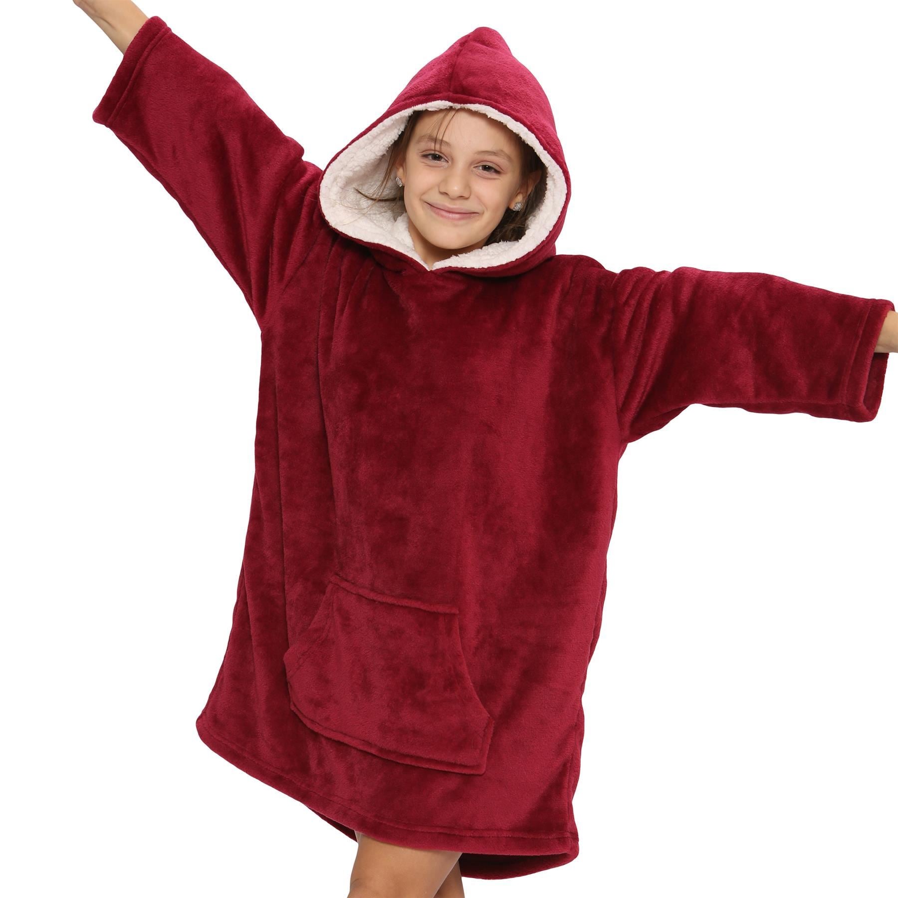 Kids Unisex Oversized Hoodie Red Snuggle Blanket Super Soft Warm Fleece