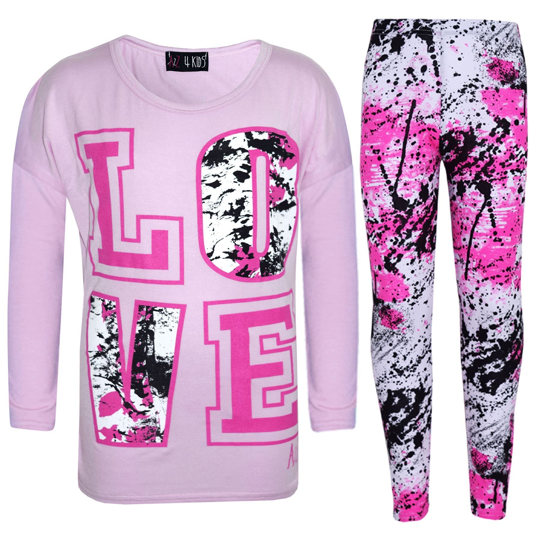 Kids Girls Love Selfie Printed Top & Legging Splash Set