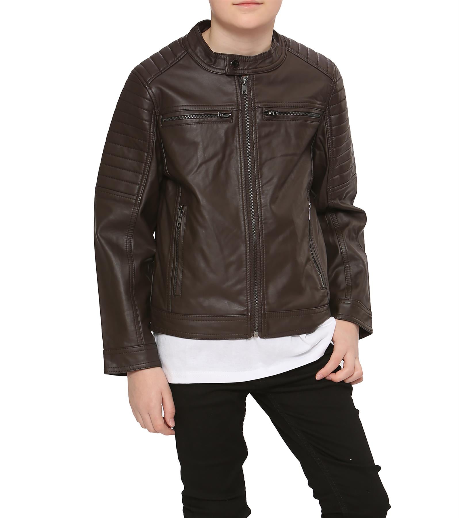 Kids Motorcycle Biker Dark Brown Stylish Leather Jacket - Kids Clothing Store