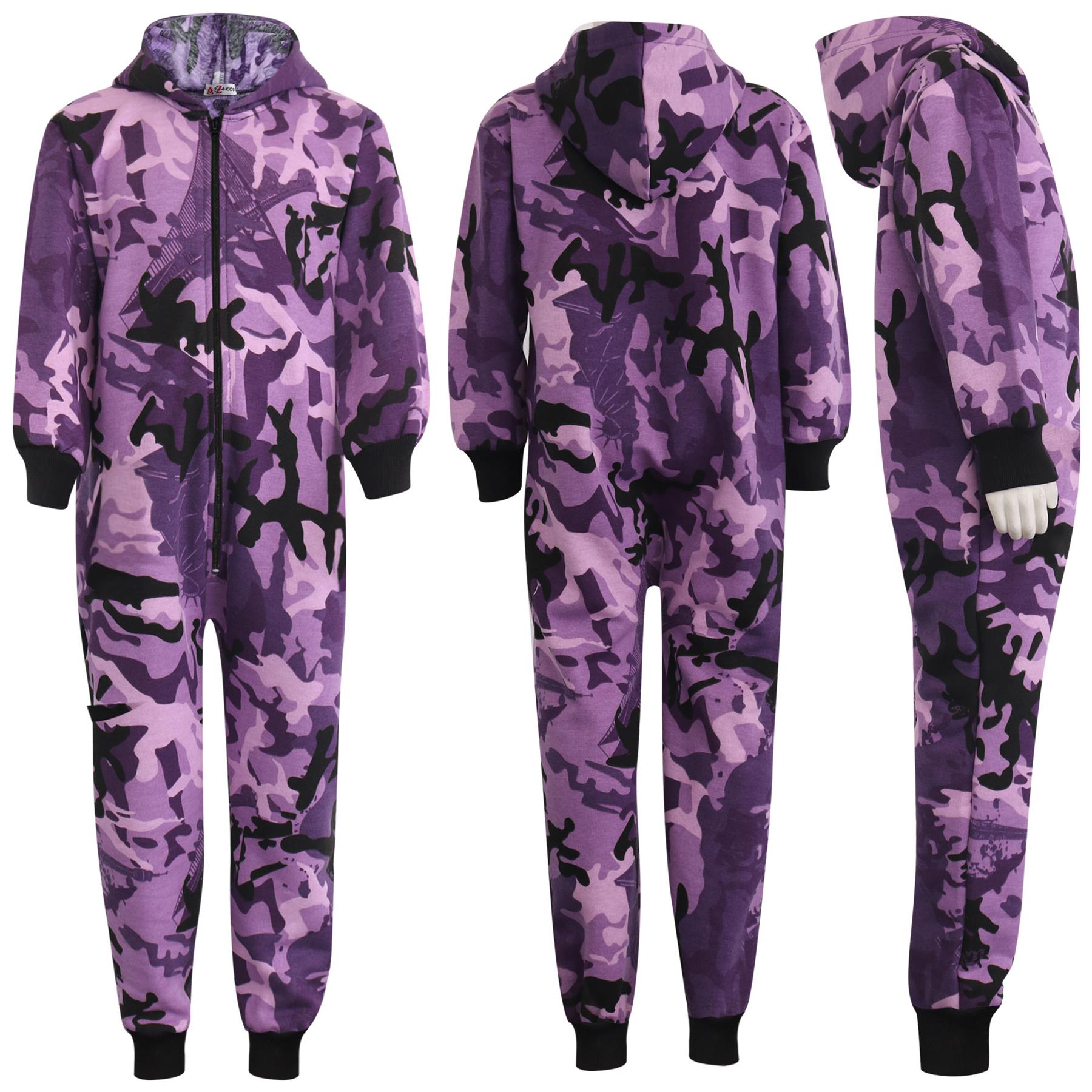 Kids Girls Boys Camouflage Purple Print A2Z Onesie One Piece Jumpsuit Playsuits