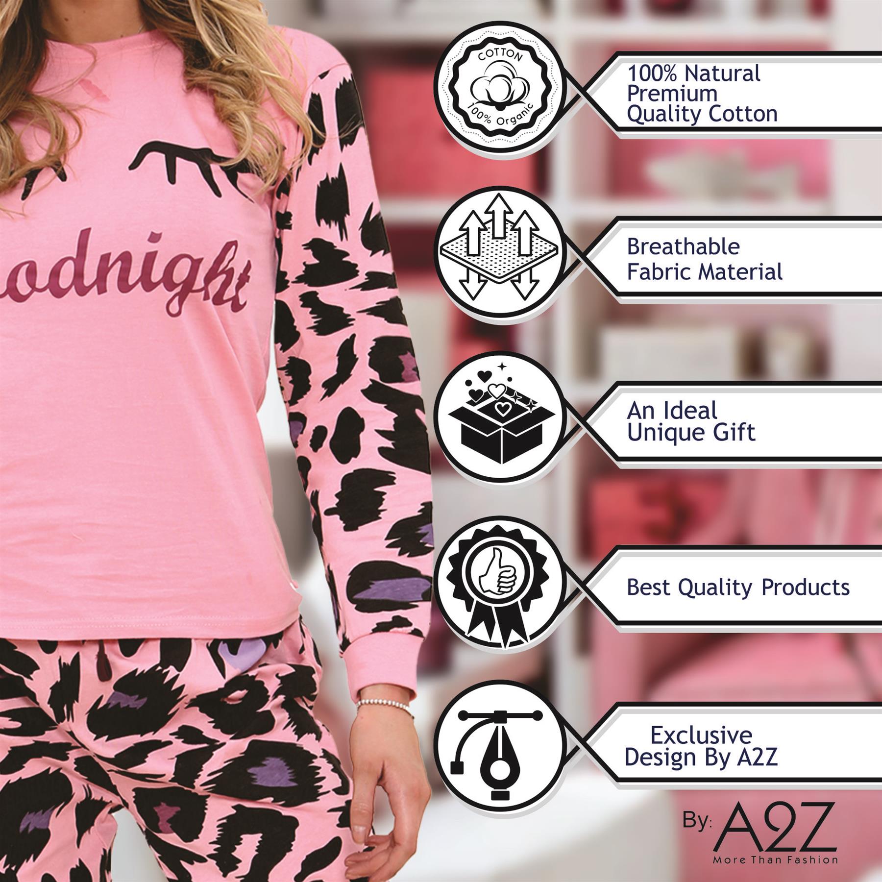 Ladies Cute Soft Cotton PJS Long Sleeve for Women 2 Set