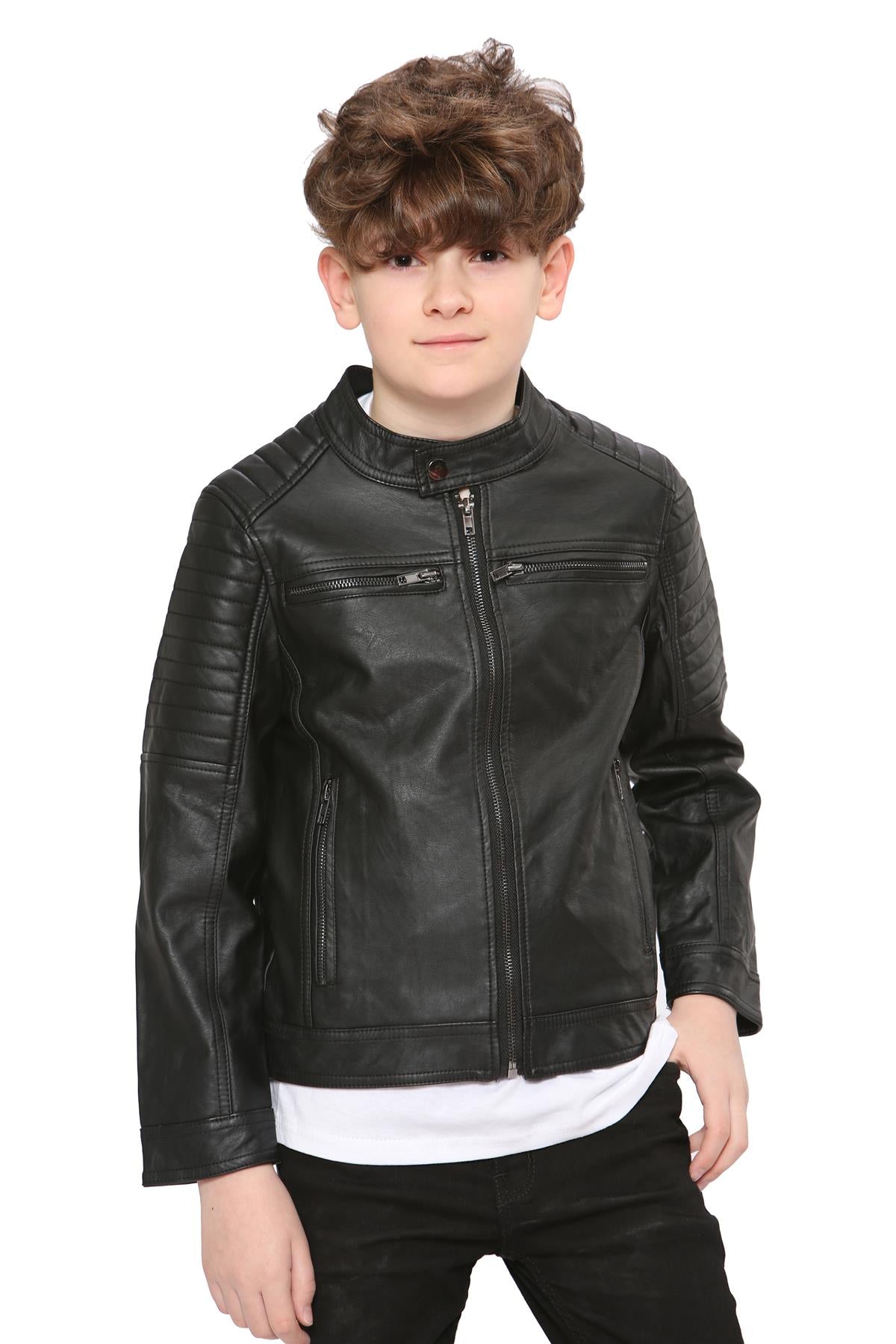 Kids Motorcycle Biker Boys Stylish Leather Jacket - Kids Clothing Store