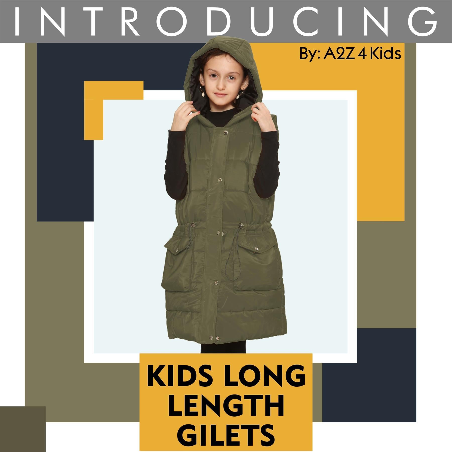 Kids Girls Oversized Gilet Long Line Style Jacket