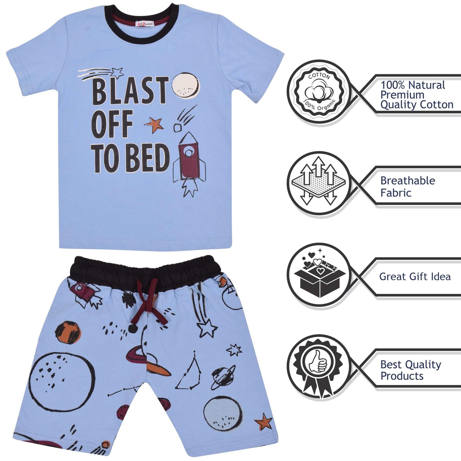 Kids Girls Boys Blast Off To Bed Blue Pyjamas Set - Kids Clothing Store