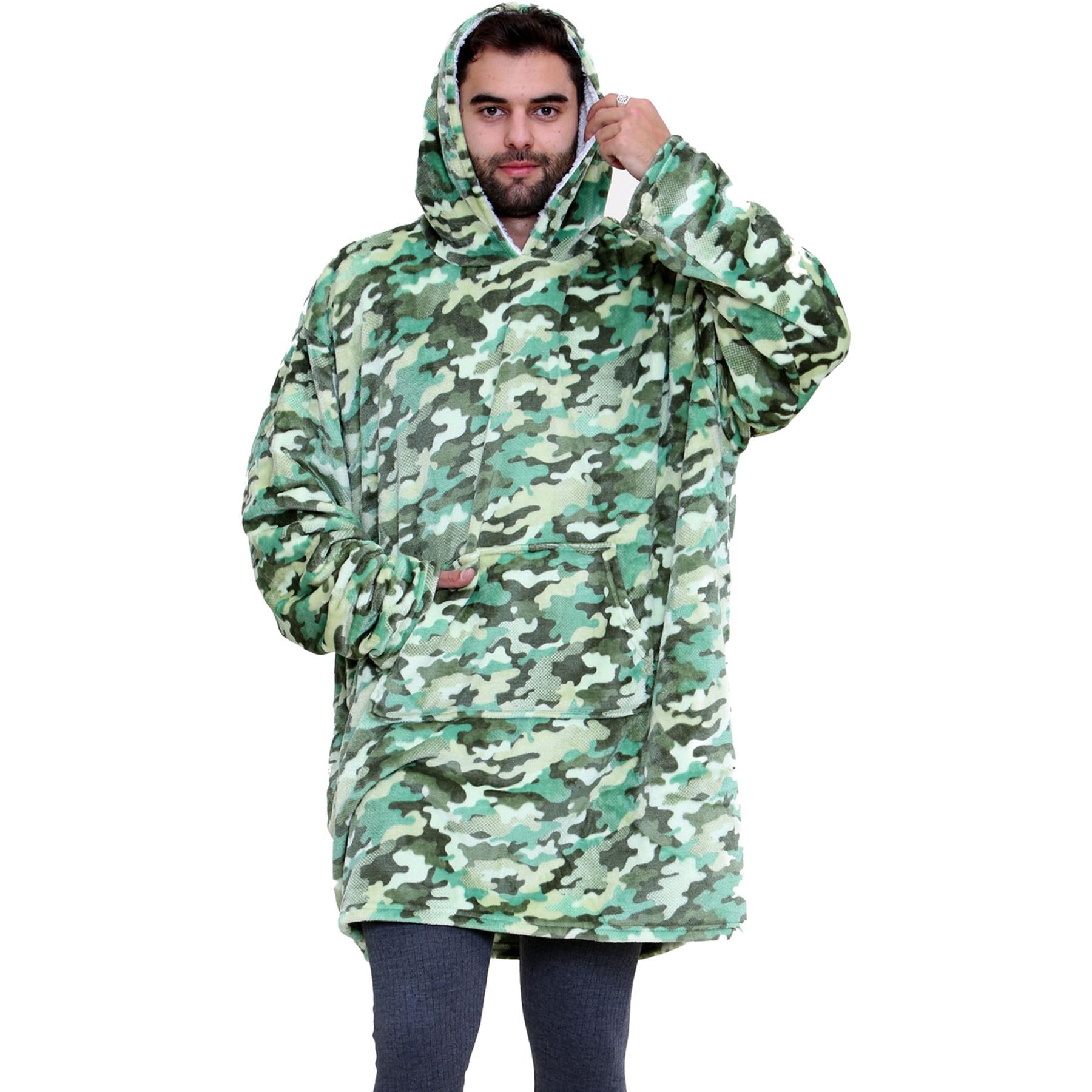 Unisex Mens Ladies Oversized Camo Green Snuggle Hoodie