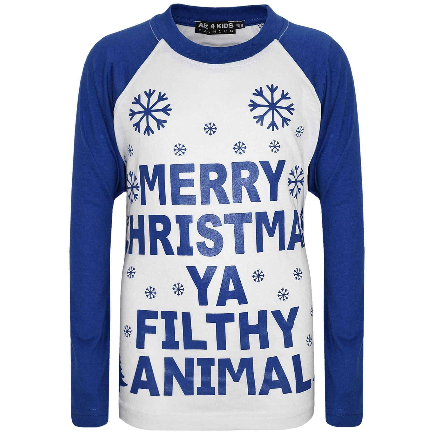 Unisex Merry Xmas Ya Filthy Animal Print Royal Blue Pyjamas Set