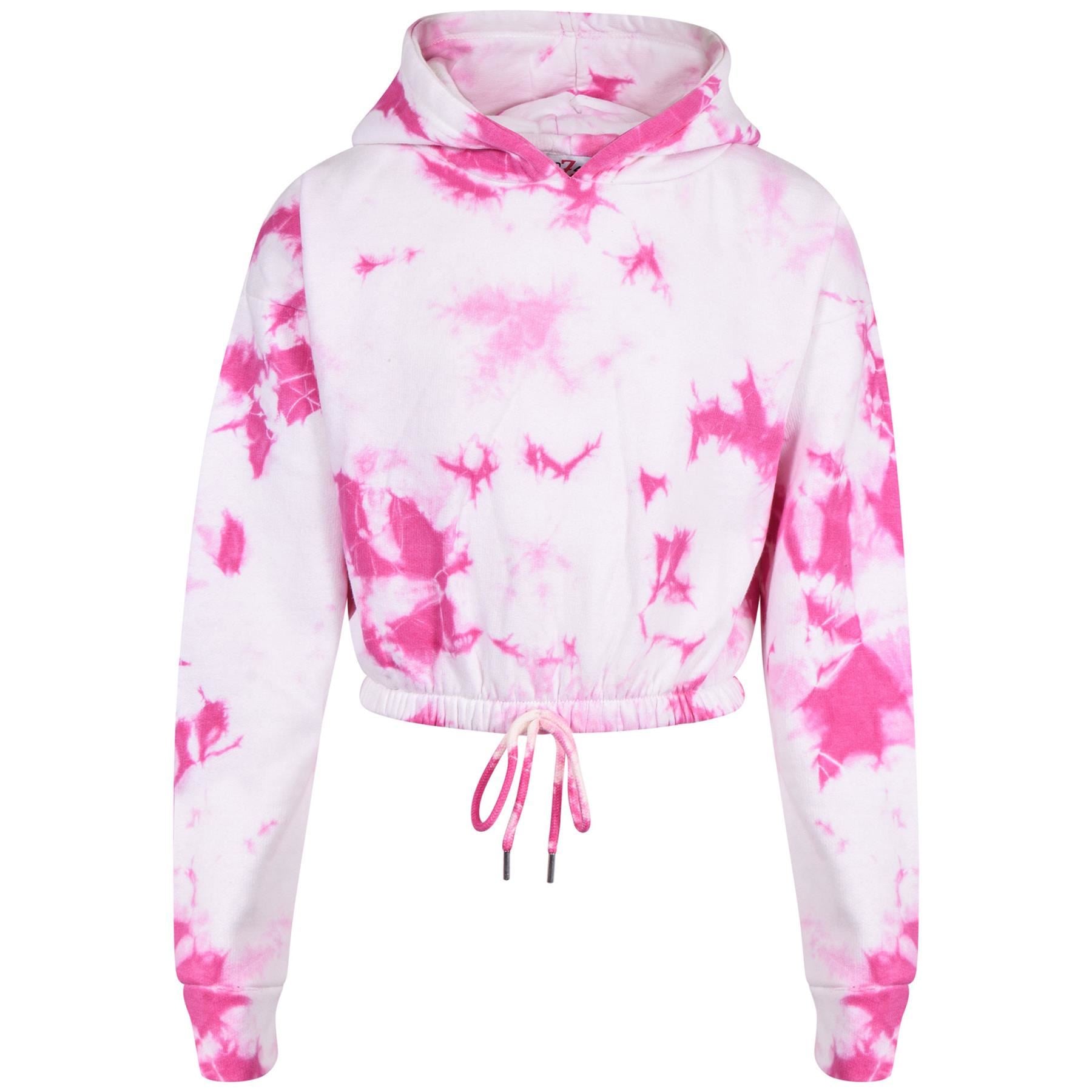 Kids Girls Tie Dye Printed Pink Cropped Hoodie & Bottom Tracksuit