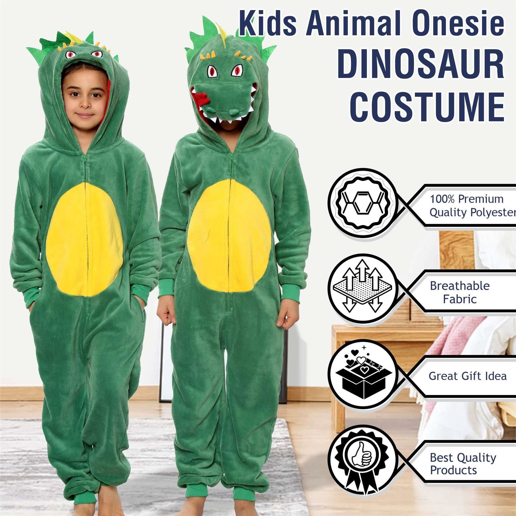 Kids Girls Boys A2Z Onesie One Piece Soft Fluffy Dinosaur World Book Day Costume