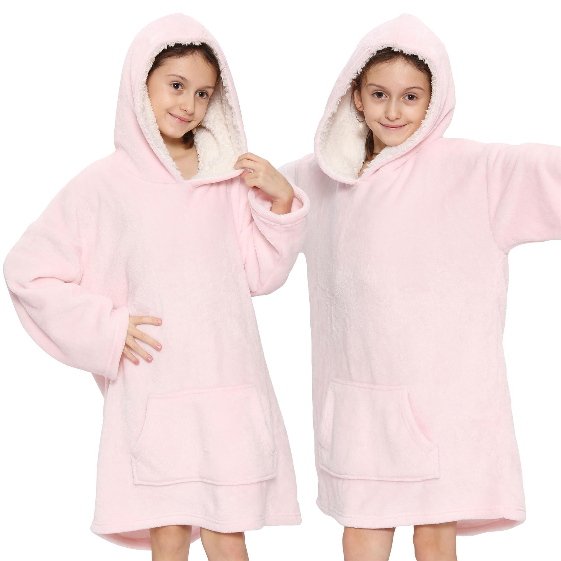 Kids Unisex Oversized Hoodie Baby Pink Snuggle Blanket Super Soft Warm Fleece
