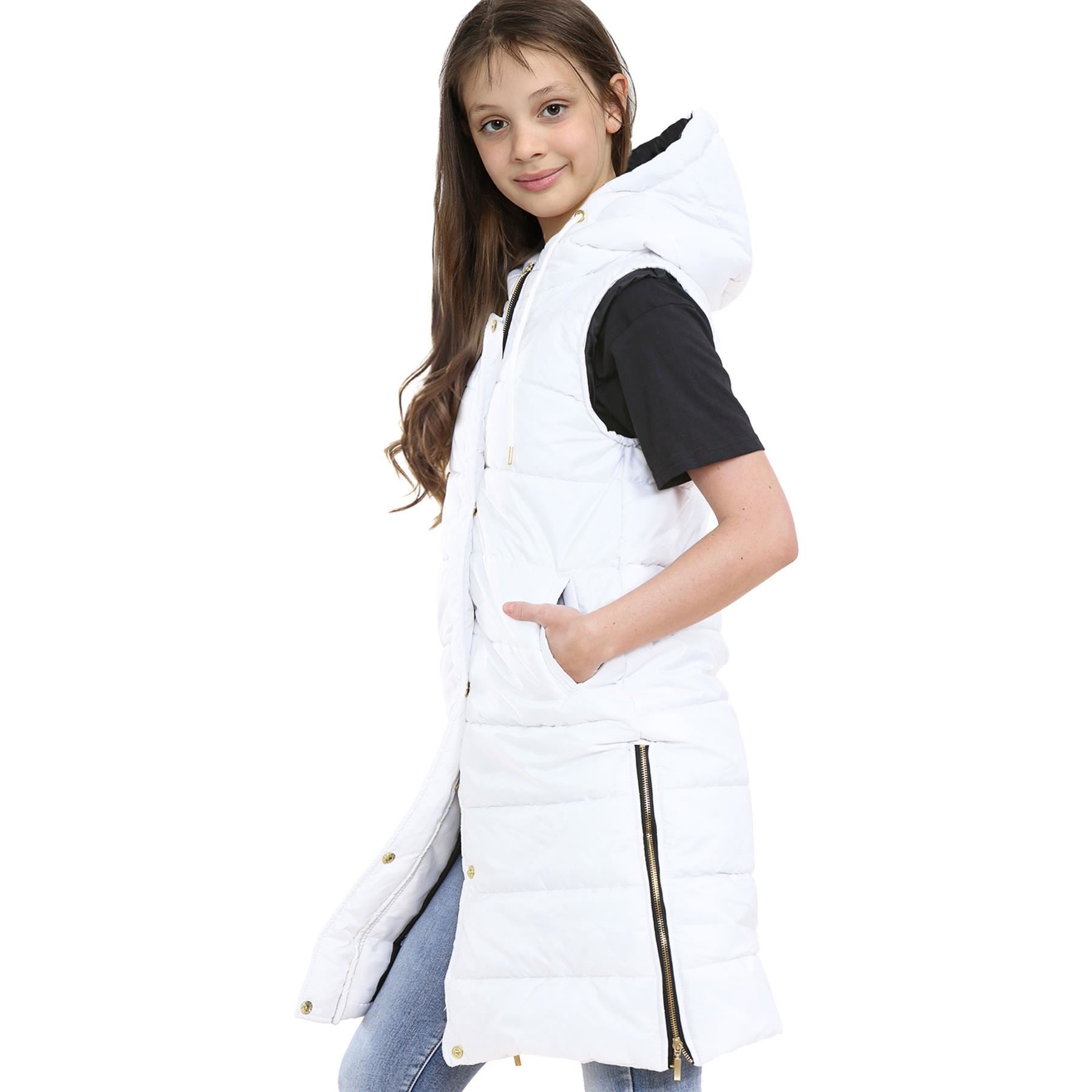 Kids Girls Oversized Gilet Long Line Style White Jacket