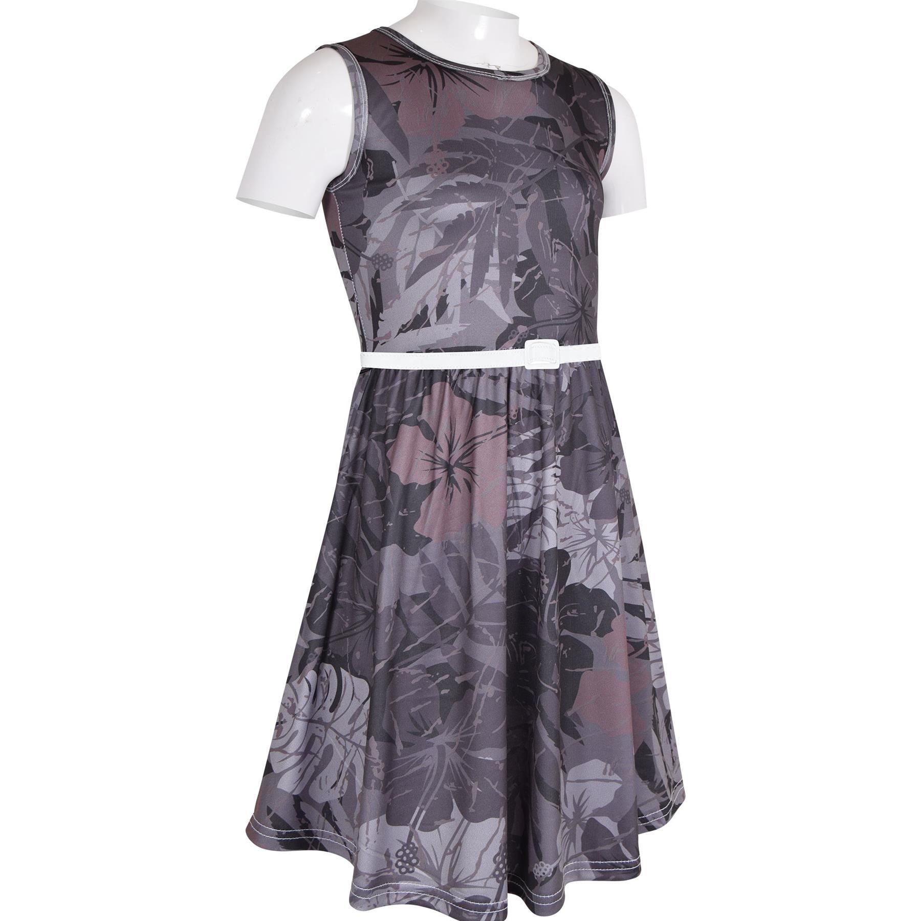 Kids Girls Sleeveless Camo Leaf Print Charcoal Skater Dress