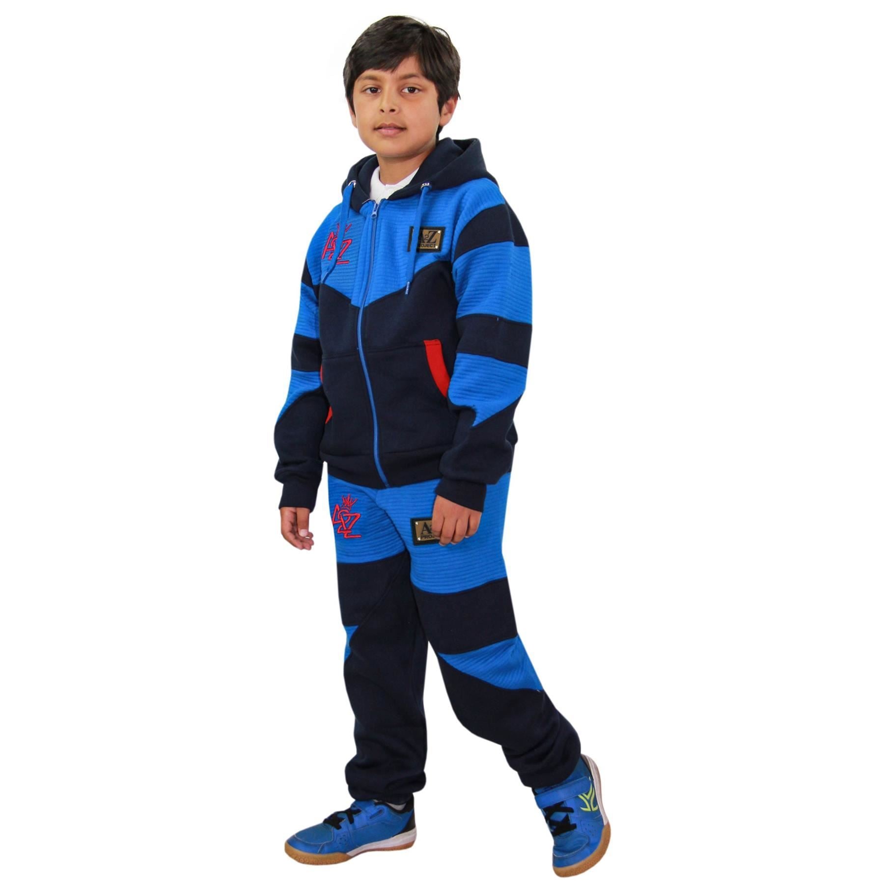 Boys Girls Navy & Royal Fleece Hoodie Tracksuit