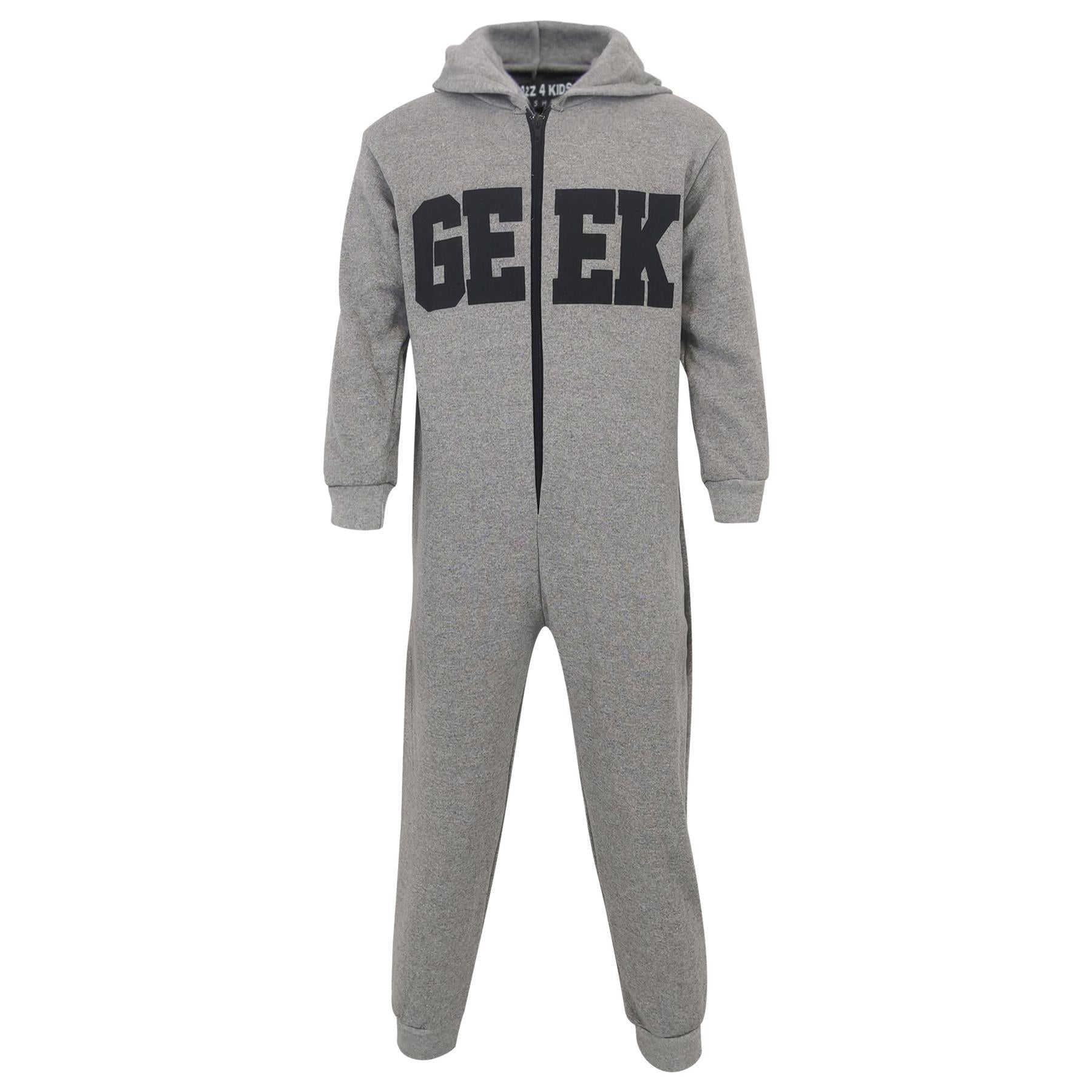 Boys Girls Unisex Geek Print Fleece Onesie - Kids Clothing Store