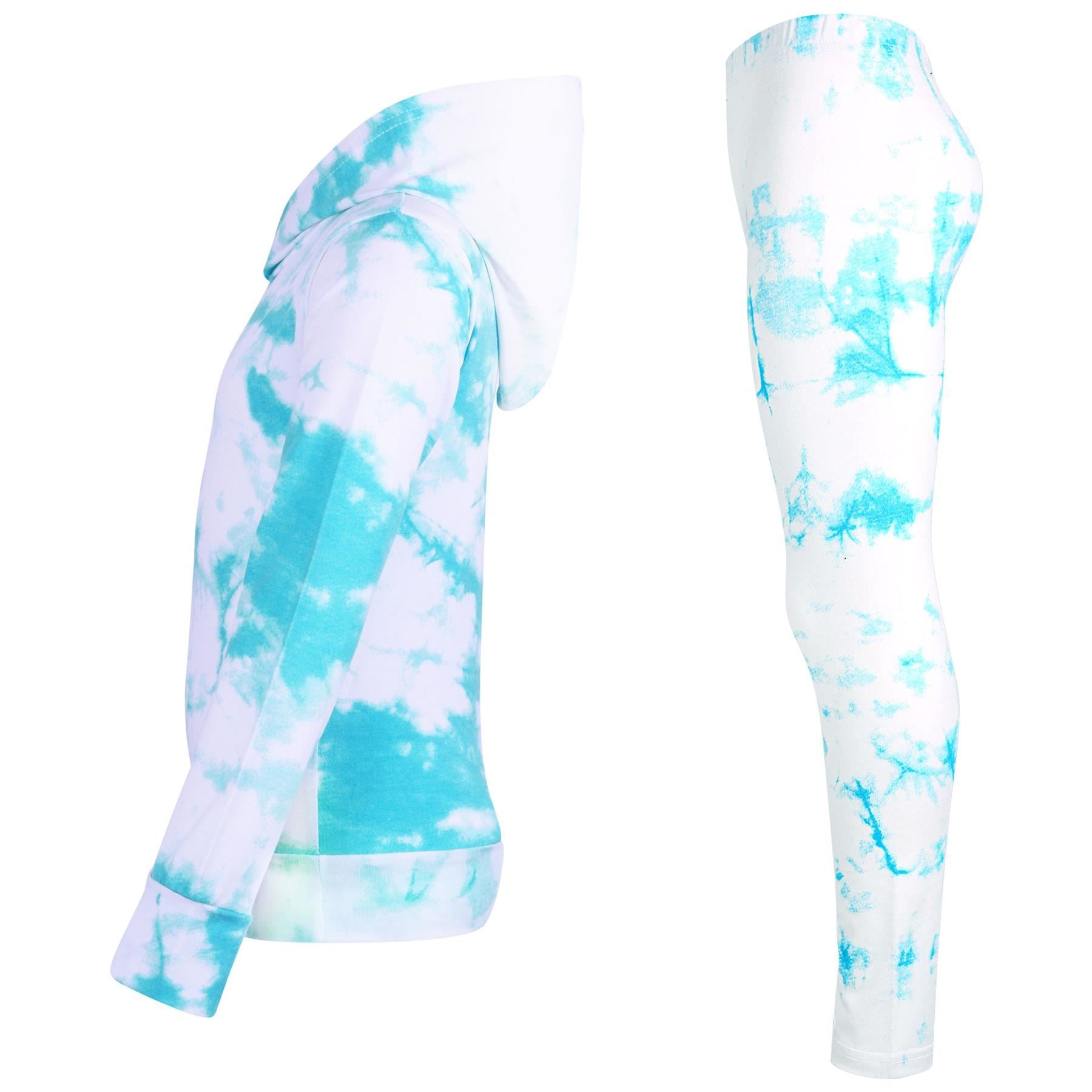 Girls Tie Dye Blue Print Hooded Top & Bottom Outfit Set